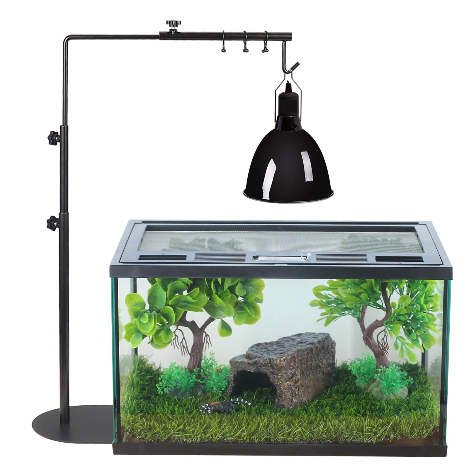 Adjustable Reptile Heat Lamp Stand Holder for Terrarium & Aquarium - Durable Light Fixture for Reptile Glass Enclosures - Perfect for Bearded Dragons, Turtles & Snakes Habitat Heating