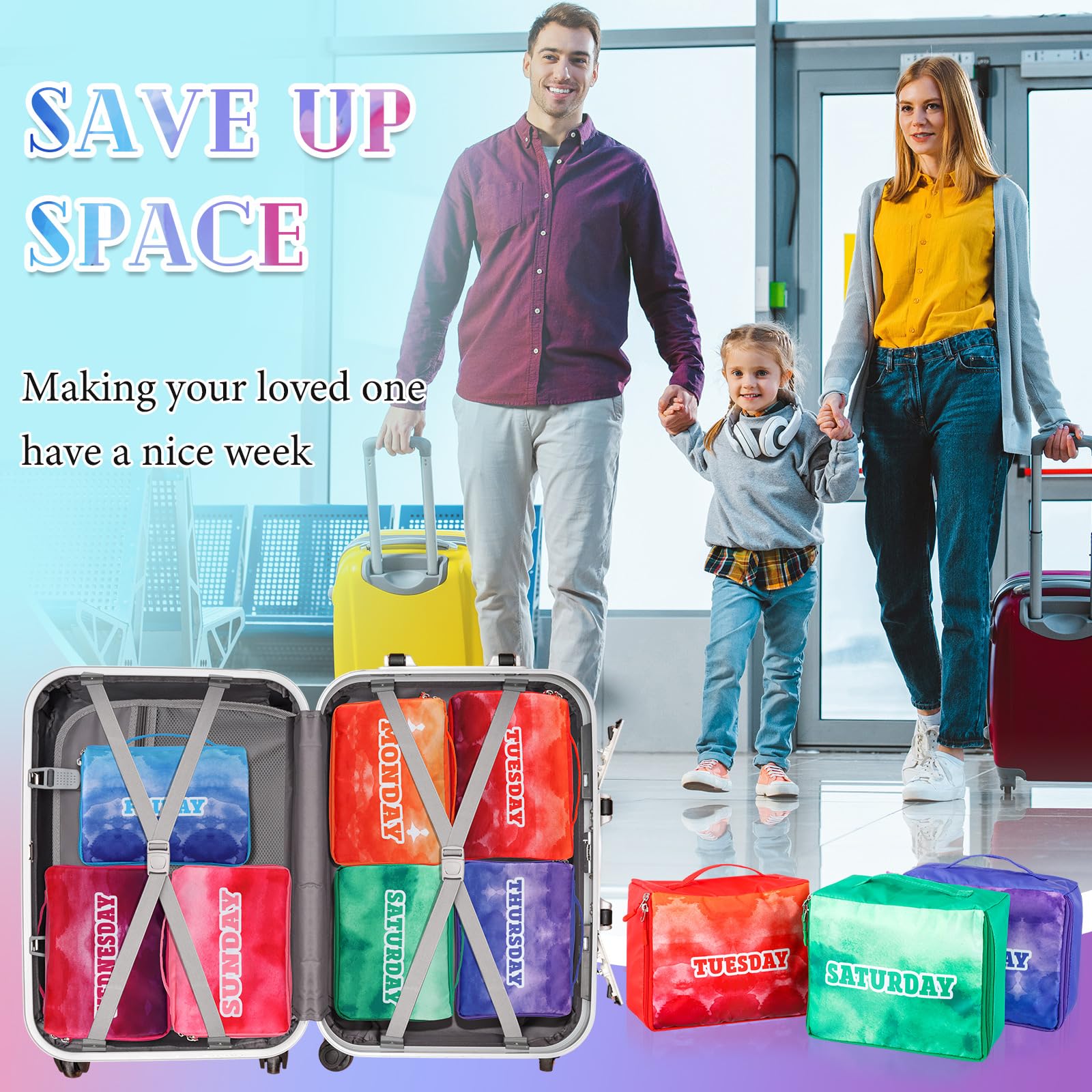 Paterr 14-Piece Kids Travel Packing Cubes Set - Colorful Weekday Compression Organizers for Luggage & Suitcase - Perfect for Camping, Family Vacations & School Trips