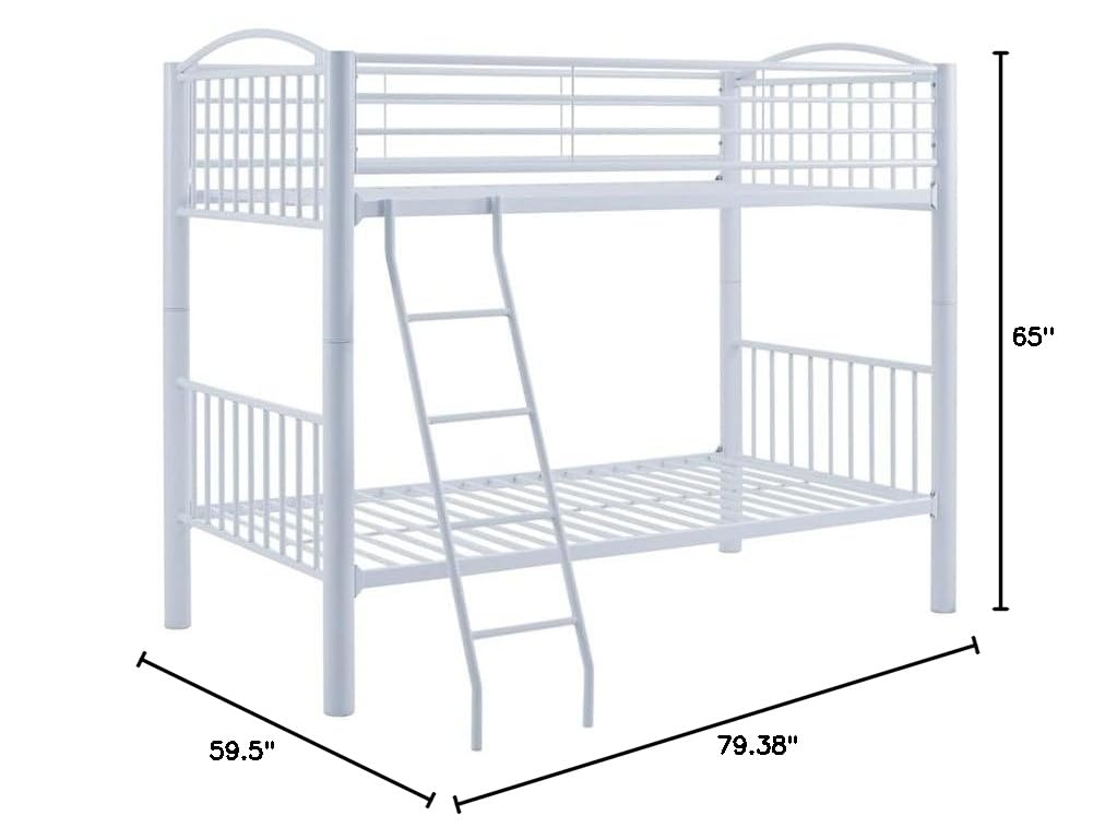 Powell Furniture Linon Heavy Duty Metal Twin Bunk Bed in White - Space-Saving Kids Bedroom Furniture for Siblings or Sleepovers