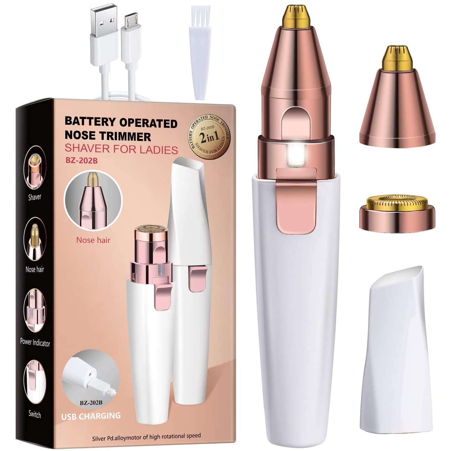 Electric Eyebrow Trimmer for Women - Painless Facial Hair Remover with LED Light, Eyebrow Razor & Shaver for Lips, Body & Face | Perfect for Travel, Home Use & Grooming Kits