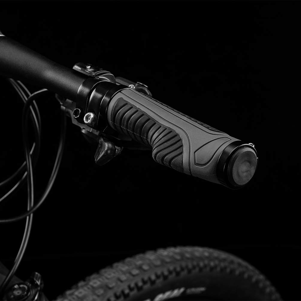 ROCKBROS Mountain Bike Handlebar Grips - Lock-On Double Aluminum Clamp MTB/BMX Grips (Black, Grey, Red, Green) - Ergonomic Non-Slip Design for Trail Riding, Commuting & Urban Cycling