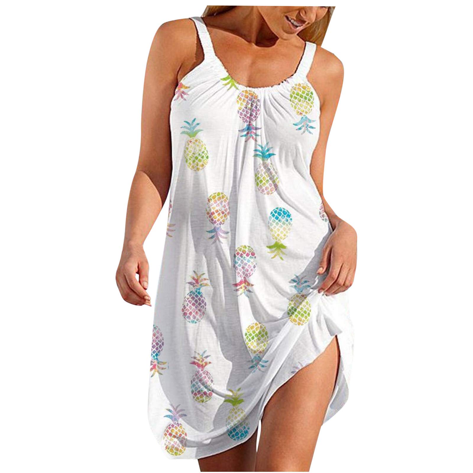Women's Midi Dress Casual Summer Dress with Tropical Fruit Print - Elegant Flowy Beach Dress for Vacation, Party & Everyday Wear