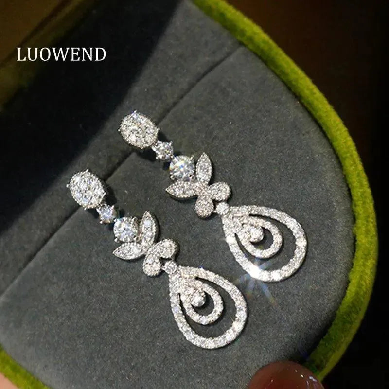 18K White Gold Diamond Drop Earrings for Women - Luxury Real Natural Diamond Dangle Earrings, Classic Water Drop Shape Wedding & Engagement Jewelry - Perfect for Parties, Anniversaries & Special Occasions