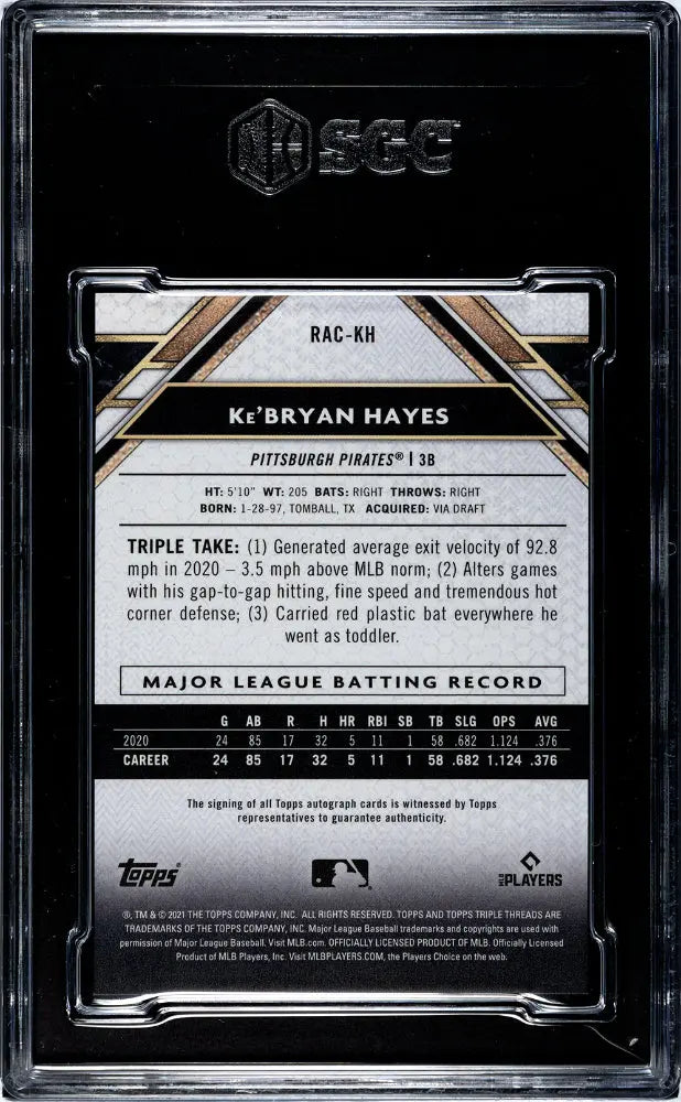 2021 Topps Triple Threads Ke'Bryan Hayes Rookie Auto RC SGC 10 Gem Mint /199 - Baseball Trading Card for Collectors & Investors | Perfect for Display, Trading, and Portfolio Growth