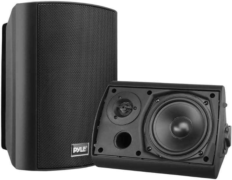 Pyle PDWR52BTBK 5.25 Inch Waterproof Wall Mount Bluetooth Speaker System - Indoor/Outdoor Wireless Stereo Sound Set with AUX Input (Black) - Perfect for Patio, Poolside, Garage and Backyard Entertainment