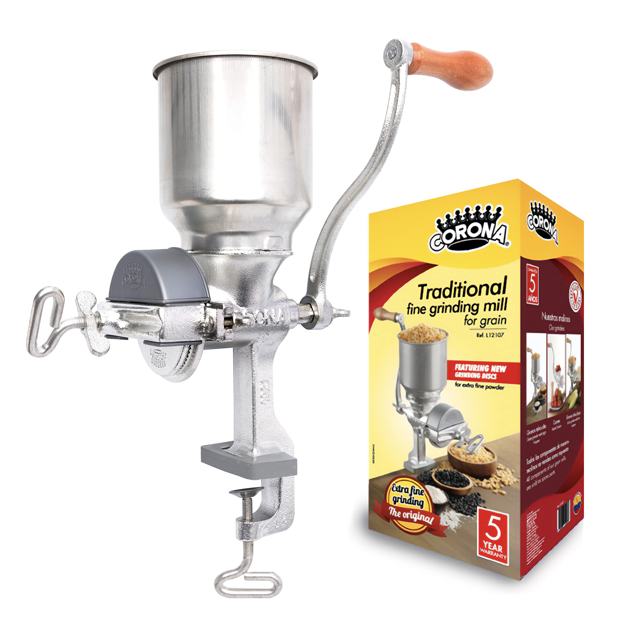 Premium Cast Iron Manual Corn Grinder - High Hopper Grain Mill for Corn, Rice, Soybeans, Pepper & Chickpeas | Hand Crank Wheat Grinder for Home Use | Perfect for Baking, Camping & Emergency Food Prep