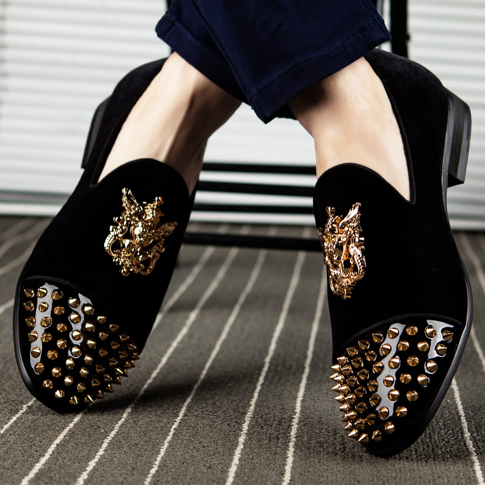 **Meijiana Men's Velvet Loafers - Luxury Dress Shoes with Metal Embellishments for Parties, Weddings & Formal Events**