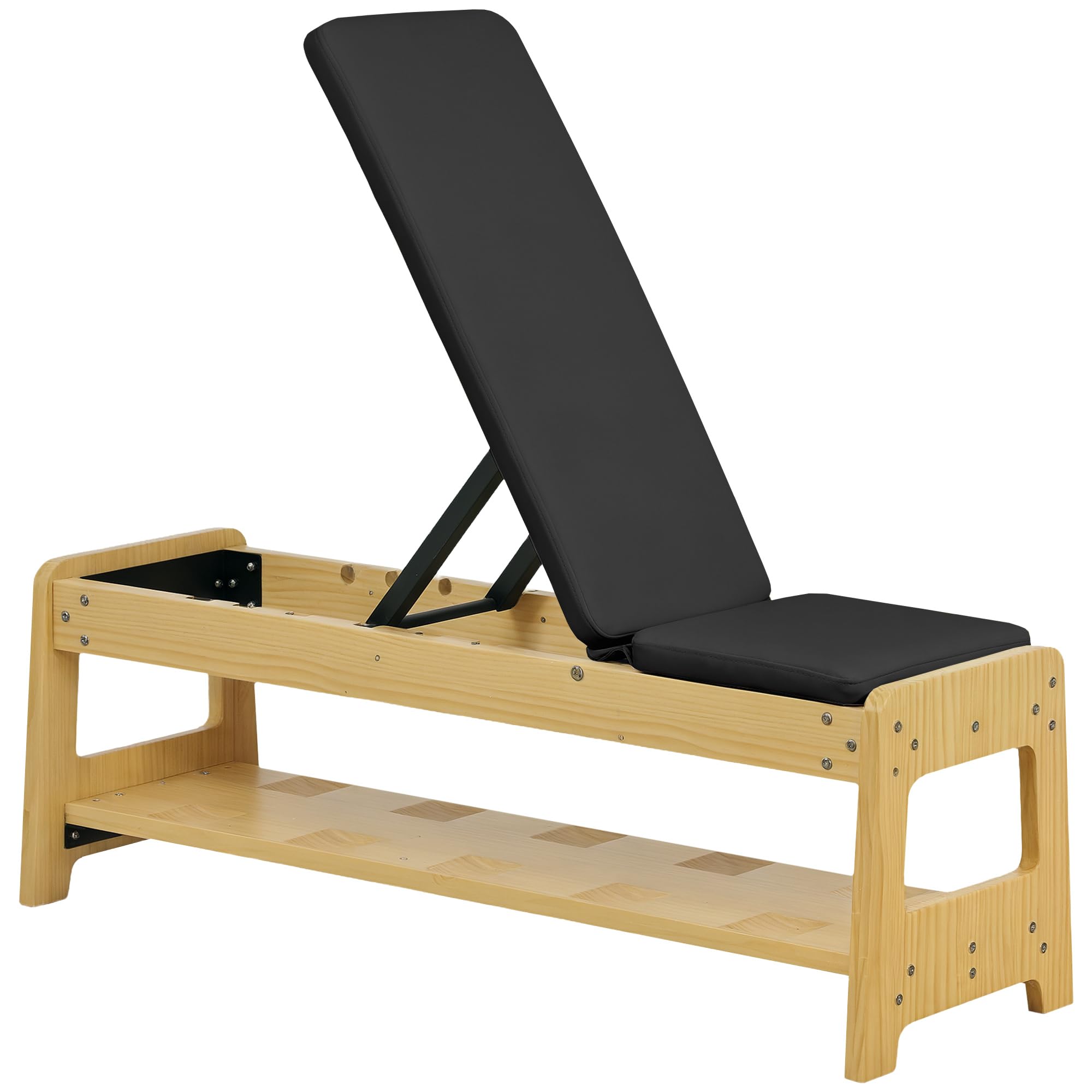 Soozier Adjustable Weight Bench with Dumbbell Rack - Wooden Workout Bench for Home Gym, Flat/Incline Exercise Bench for Strength Training & Weight Lifting - Perfect for Home Fitness, Bodybuilding & CrossFit Workouts