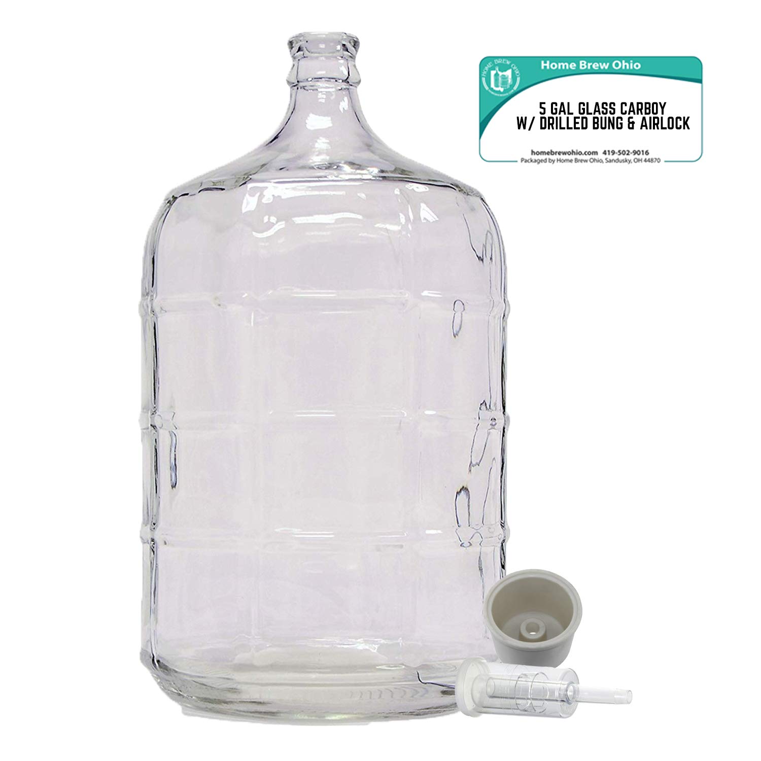 Home Brew Ohio 5 Gallon Glass Carboy with Drilled Bung & Airlock - Perfect for Beer, Wine & Mead Fermentation - Home Brewing Essential Equipment