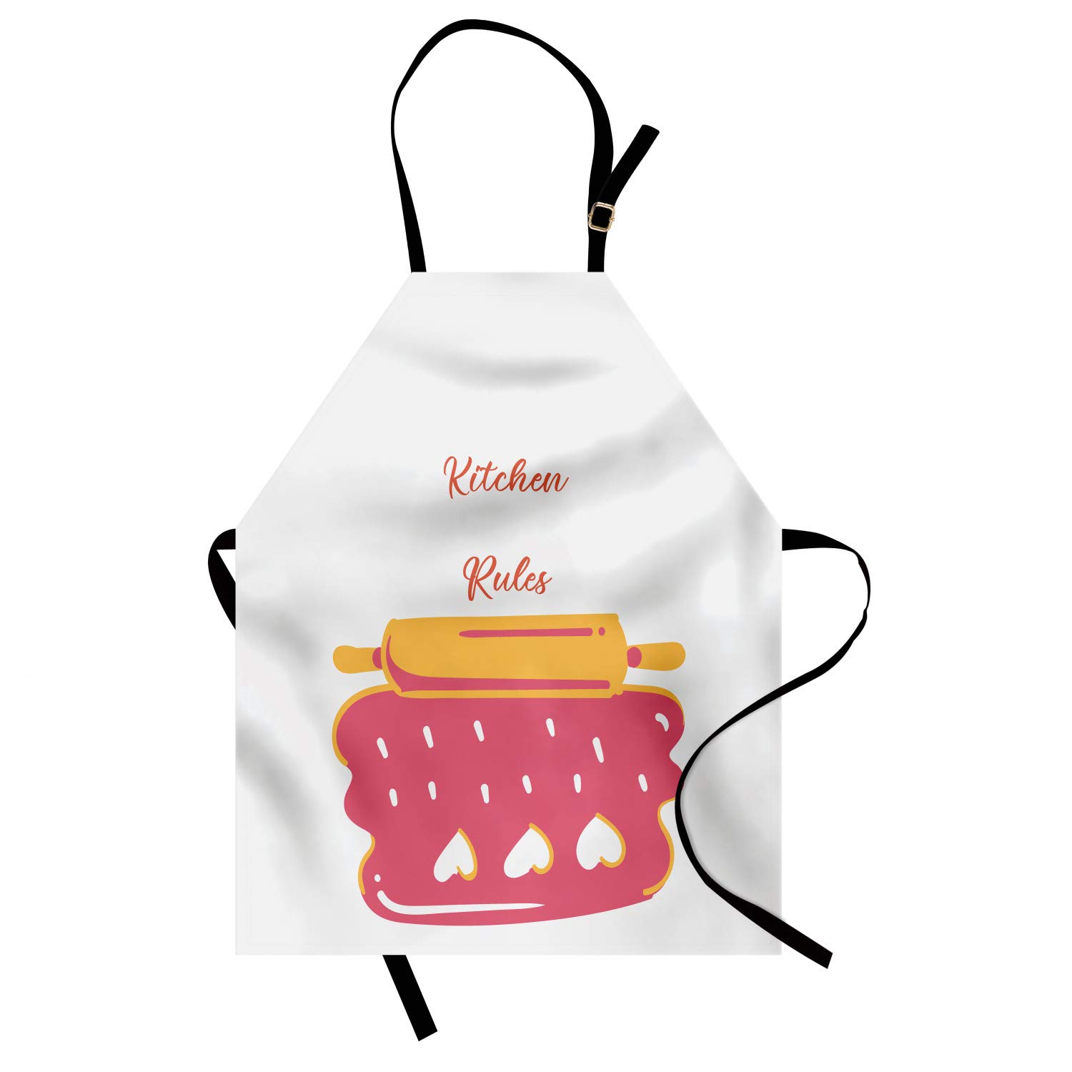 Ambesonne Personalized Chef Apron - Cartoon Baking & Cooking Design with Colorful Rolling Pin & Heart Motif - Adjustable Neck Unisex Kitchen Bib for Adults - Pastel Pink - Perfect for Home Cooking, Baking Parties & Culinary Gifts