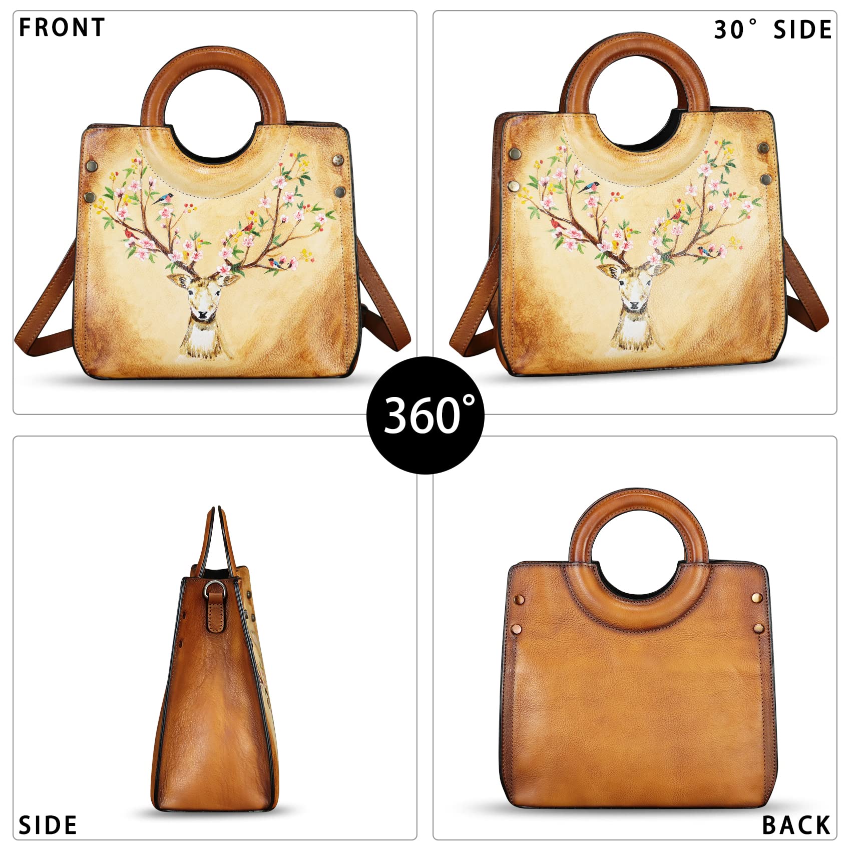 Handmade Genuine Leather Tote Bag for Women - Hand Painted Shoulder Bag, Crossbody Purse for Work & Casual Use | Durable Office Tote, Travel Bag & Everyday Carry