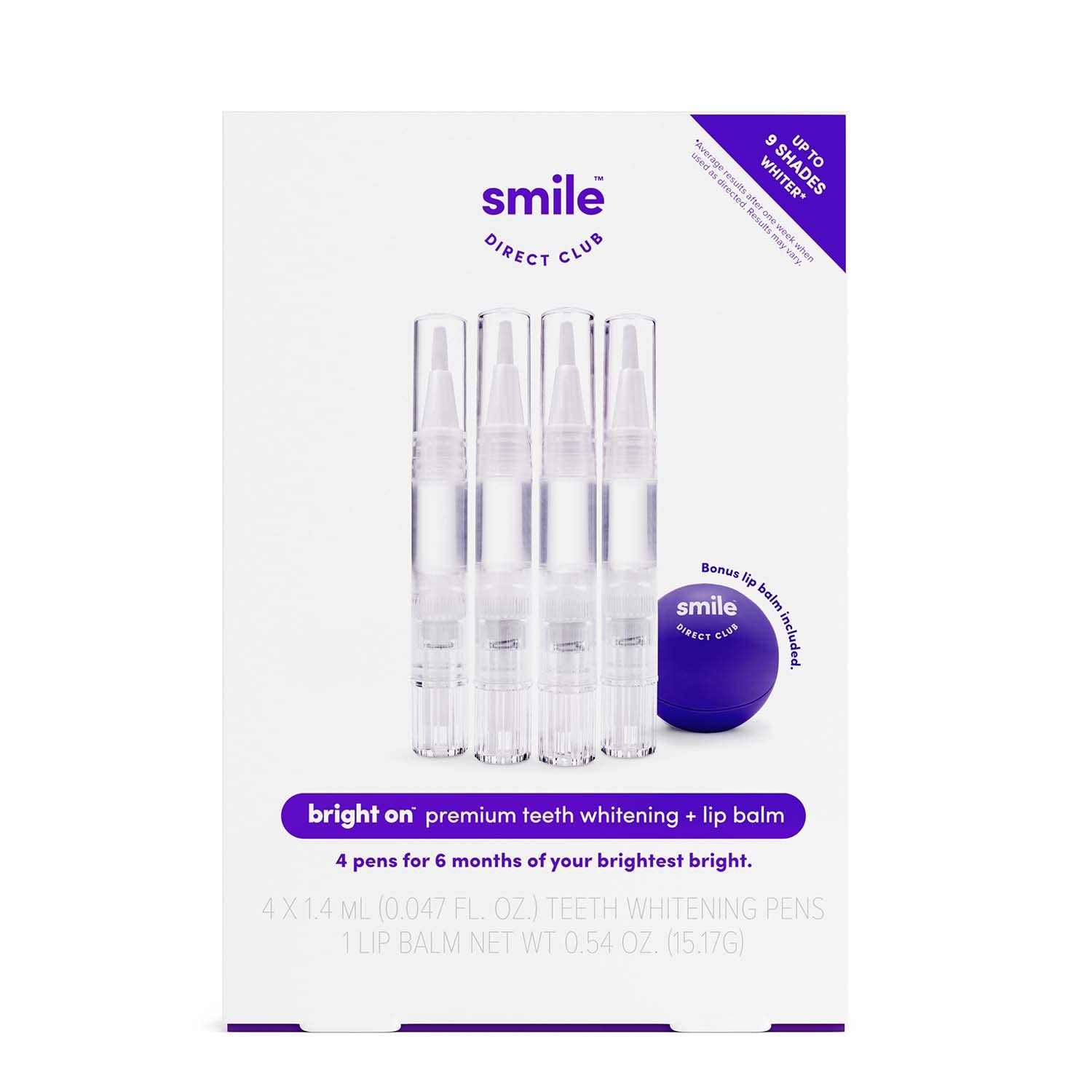 SmileDirectClub Professional Teeth Whitening Kit with Lip Balm - 4 Pack 1.4ml Hydrogen Peroxide Whitening Gel Pens - Brighten Smile for Home & Travel Use