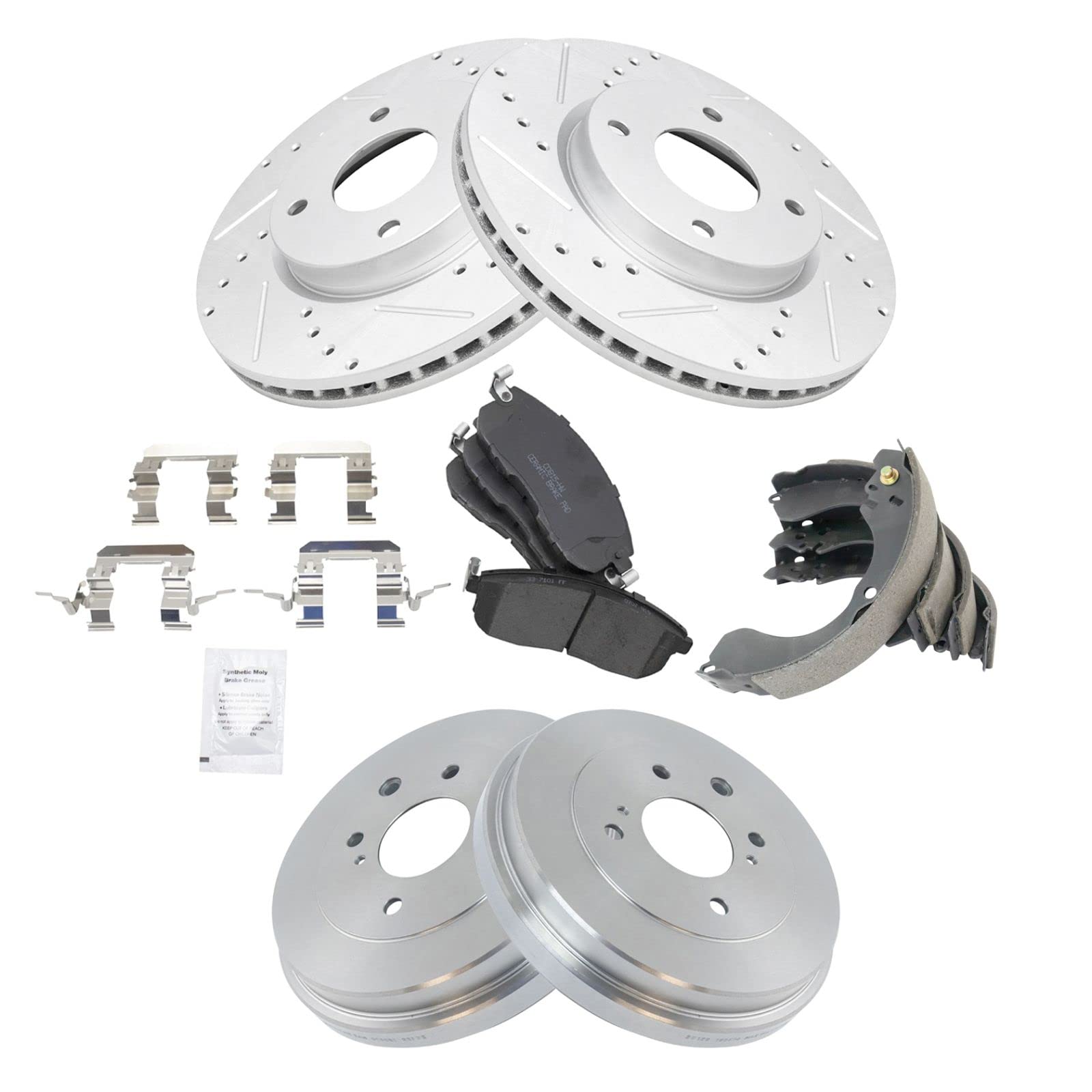 High-Performance Front & Rear Ceramic Brake Pads, Rotors & Drum Kit for Nissan Altima, Maxima, Sentra - Quiet, Durable Braking for City Driving & Highway Commutes