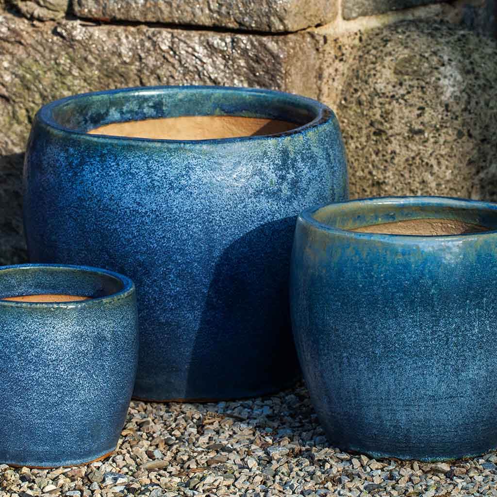 Campania International Sara Planter Set of 3 - Blue Pearl Ceramic Flower Pots for Indoor Plants, Outdoor Garden Decor, Patio & Home Décor
