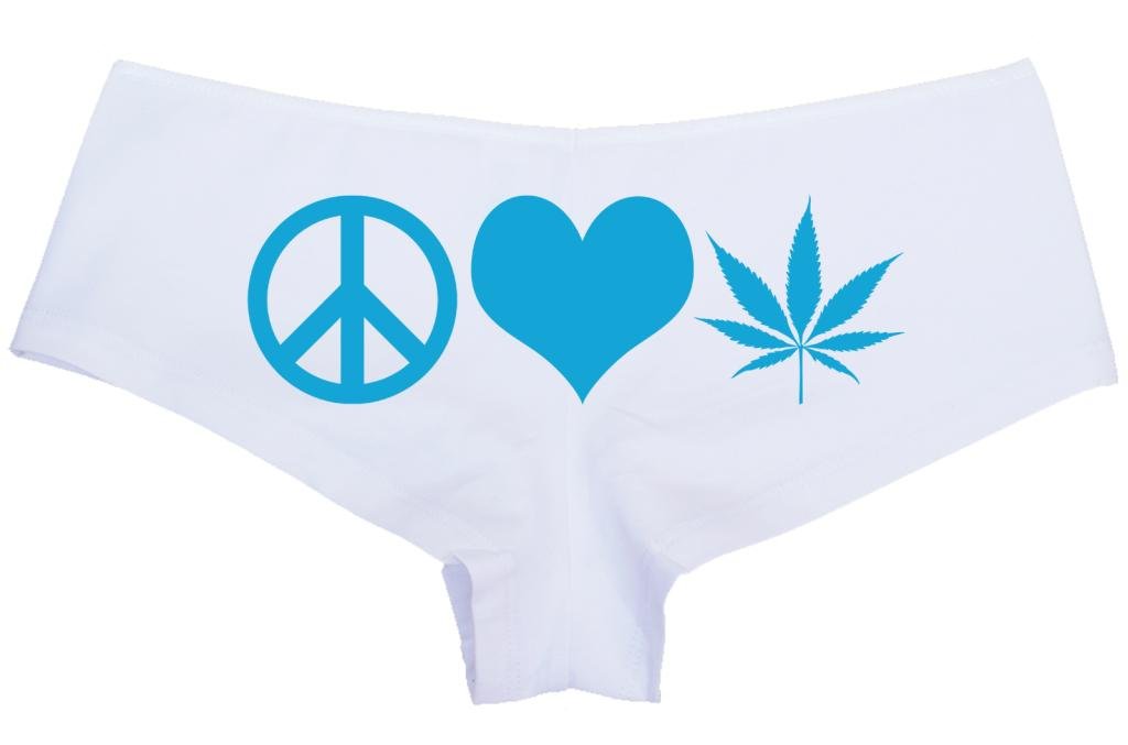 Knaughty Knickers Women's Peace Love Pot Weed Print Rave Hot Sexy Boyshort Panties - Perfect for Music Festivals, Rave Parties & Intimate Moments