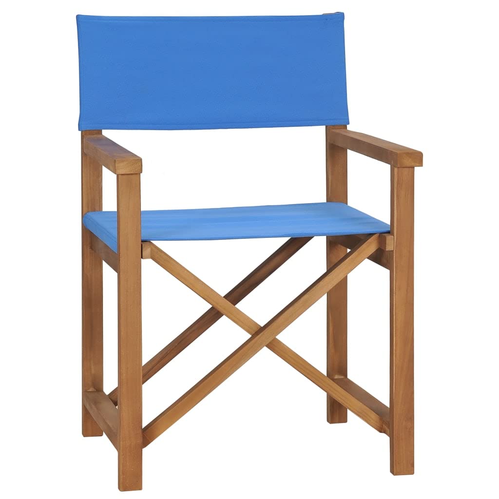 Premium Solid Teak Wood Director's Chair - Blue Modern Folding Chair for Dining Room, Kitchen, Living Room, Garden, Indoor & Outdoor Use - Perfect for Home, Restaurant, Patio and Event Seating