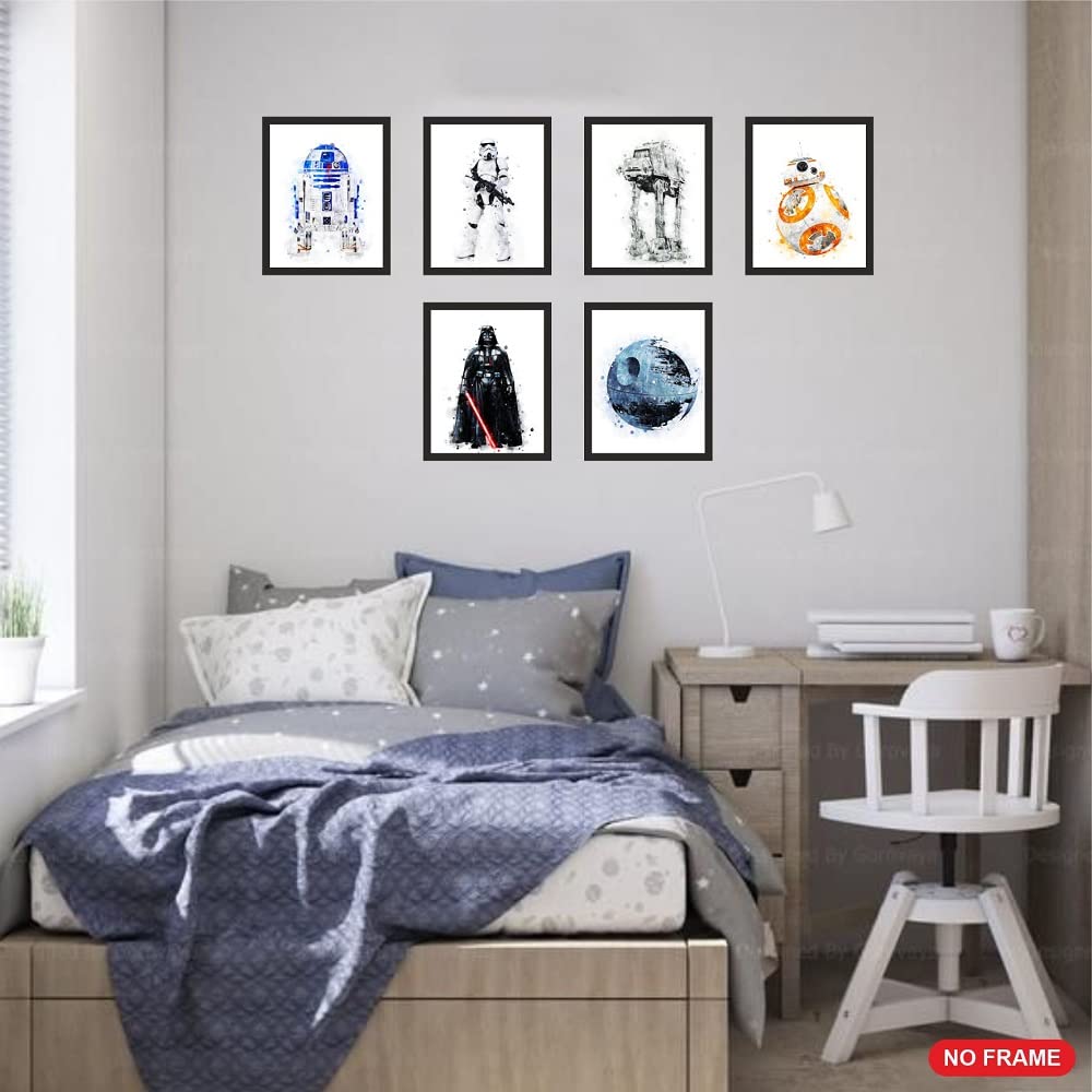 Star Wars Wall Art Poster Prints Set of 6 (8x10 Inches) - Unframed Star Wars Posters for Boys Room, Bedroom & Home Decor - Perfect for Star Wars Fans, Kids Room Decor & Themed Party Decorations