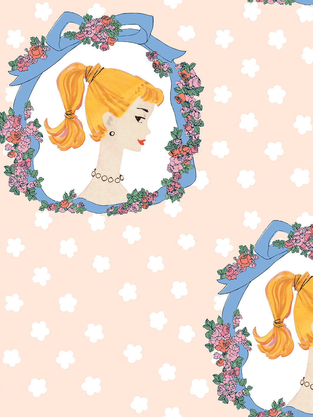 Barbie Cameo Wallpaper by Barbie™ - Peach Pink Floral Pattern Peel & Stick Removable Wallpaper for Girls Room, Nursery, Playroom Decor