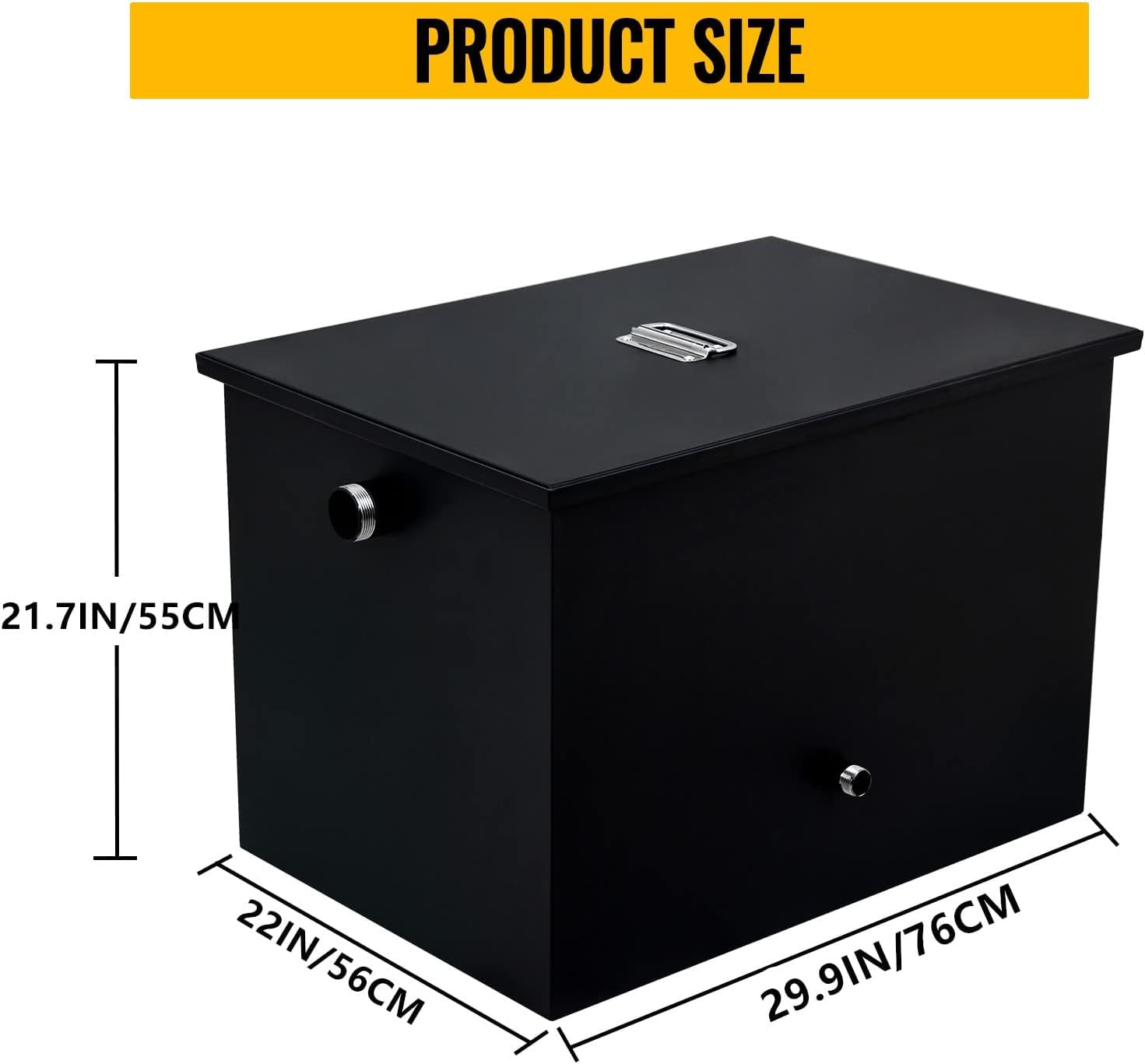 50 LBS Commercial Grease Interceptor - Under Sink Grease Trap with 25 GPM Flow Rate | Coated Carbon Steel Oil-Water Separator with Side Inlet | Rustproof & Durable for Restaurant Kitchen | Perfect for High-Volume Food Service & Commercial Dishwashing Areas - Black