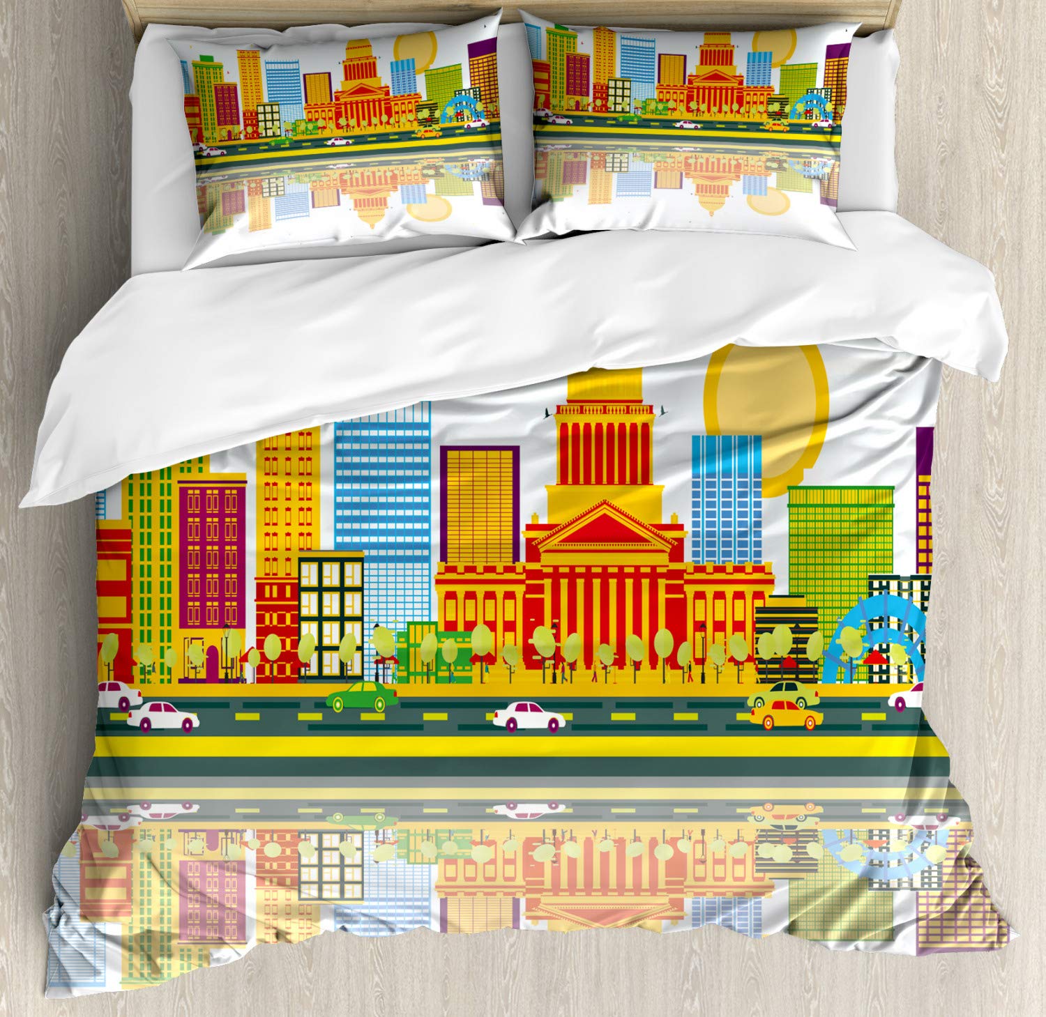 Ambesonne Charleston Duvet Cover Set - King Size 3-Piece Bedding with 2 Pillow Shams | Colorful West Virginia Skyline Design | USA Travel Themed Decorative Bedroom Set | Perfect for Guest Rooms, Vacation Homes & Business Travelers