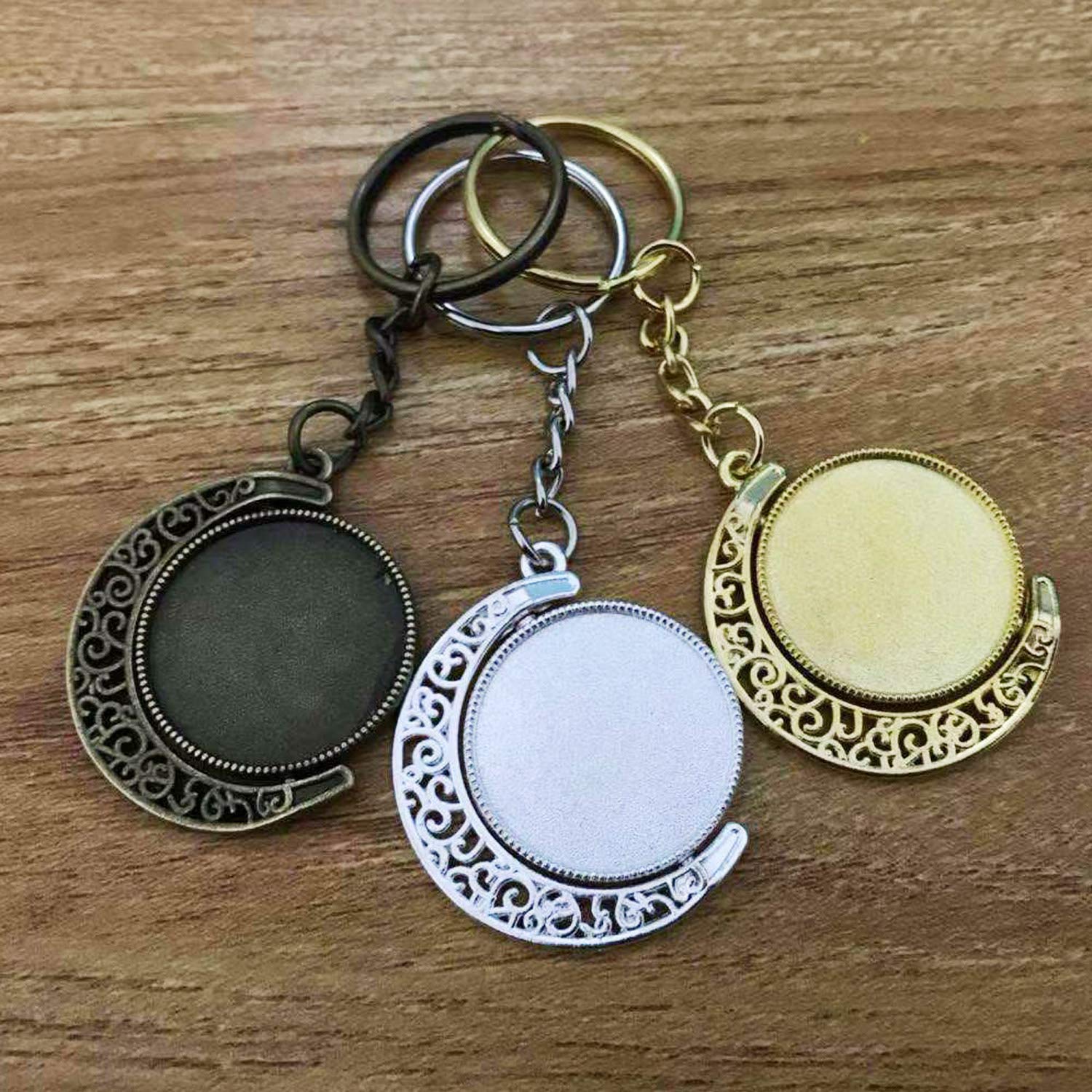 36 PCS Pendant Trays Kit for Jewelry Making - 25mm Moon Rotation Double Side Round Blank Bezel Pendant Trays (9PCS), Clear Glass Dome Tiles (18PCS) & Pendant Buckles (9PCS) - DIY Craft Supplies for Necklaces, Earrings, Charms & Handmade Jewelry Accessories