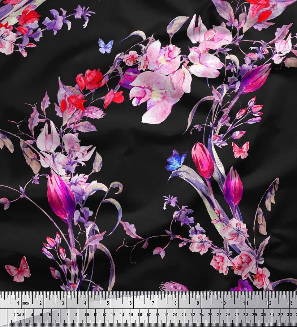 Soimoi Poly Georgette Orange Fabric by The Yard - 52 Inch Wide Floral Printed Fabric for Dresses, Scarves & Home Decor - Wild Flower Radiance Chic Fashion Material