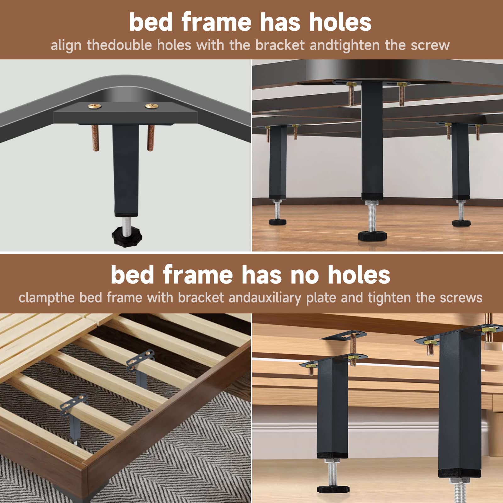 4 Pcs Adjustable Heavy Duty Bed Frame Support Legs - King Size Bed Reinforcement Kit, Sofa & Table Furniture Legs Replacement - Perfect for Bedroom, Living Room & Office Use