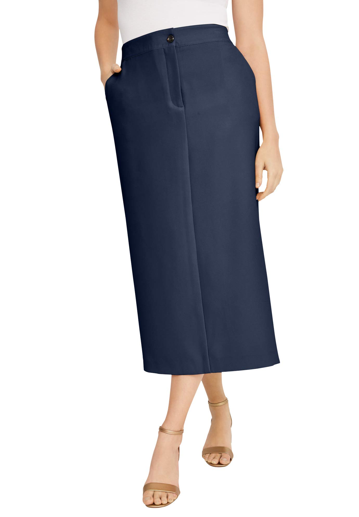 Jessica London Women's Plus Size Tummy Control Bi-Stretch Midi Skirt - Slimming High Waist Pencil Skirt for Work, Office & Casual Wear