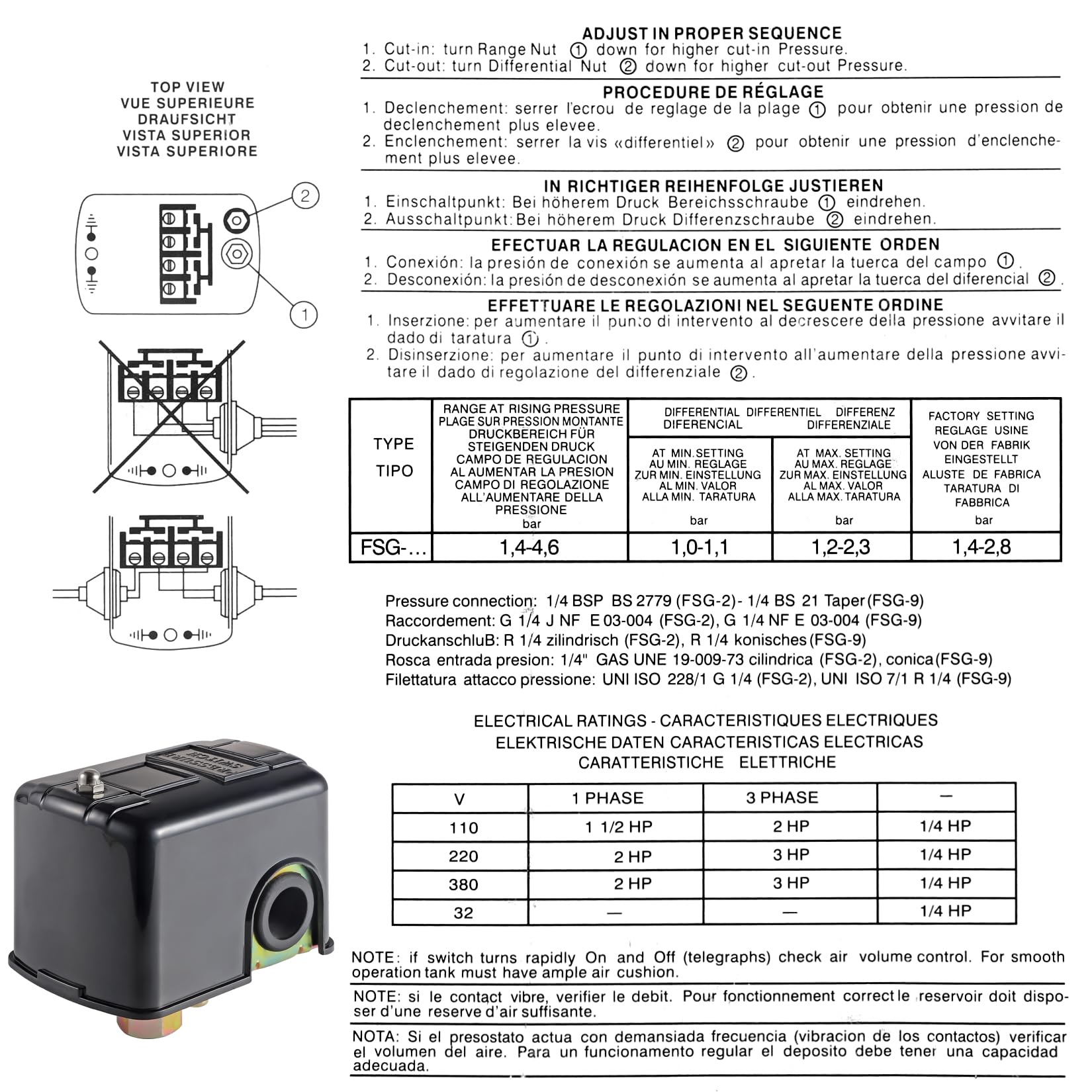 Manesi 2 Pack 20-40 psi Well Pump Pressure Switch, 1/4
