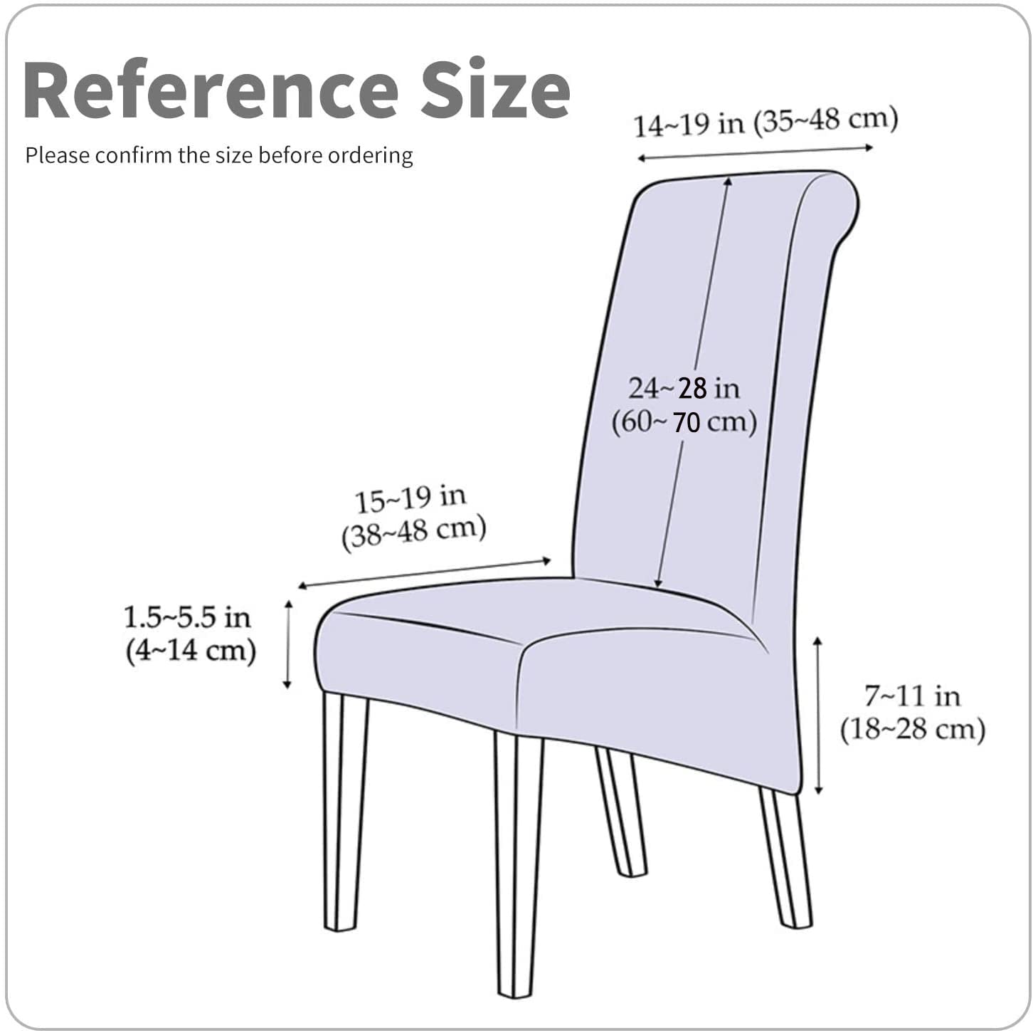 Deisy Dee Stretch XL Oversized Soft Spandex Dining Chair Covers - Washable & Removable Slipcovers for Kitchen & Dining Room (Grey, 2 Pack) - Perfect for Home, Restaurant, and Office Use