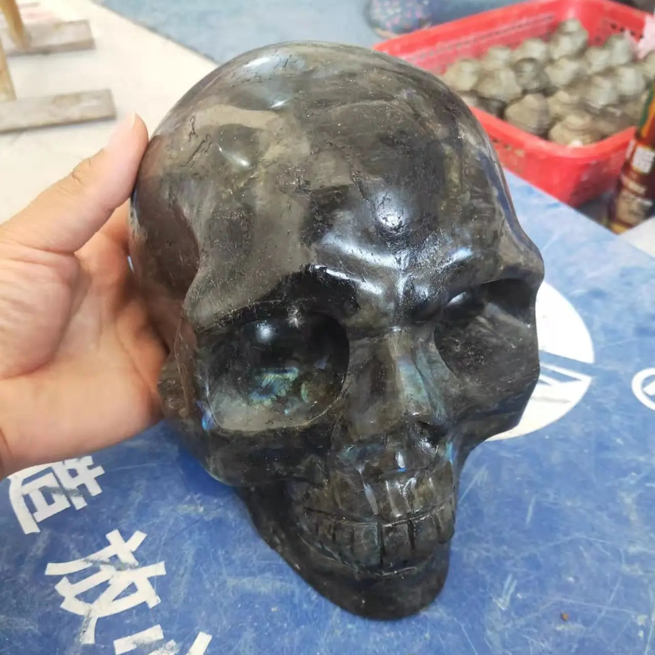Hand Carved Large Natural Labradorite Crystal Skull Figurine - Healing Stone for Reiki, Witchcraft & Home Decor - Perfect for Meditation, Energy Work & Spiritual Gifts