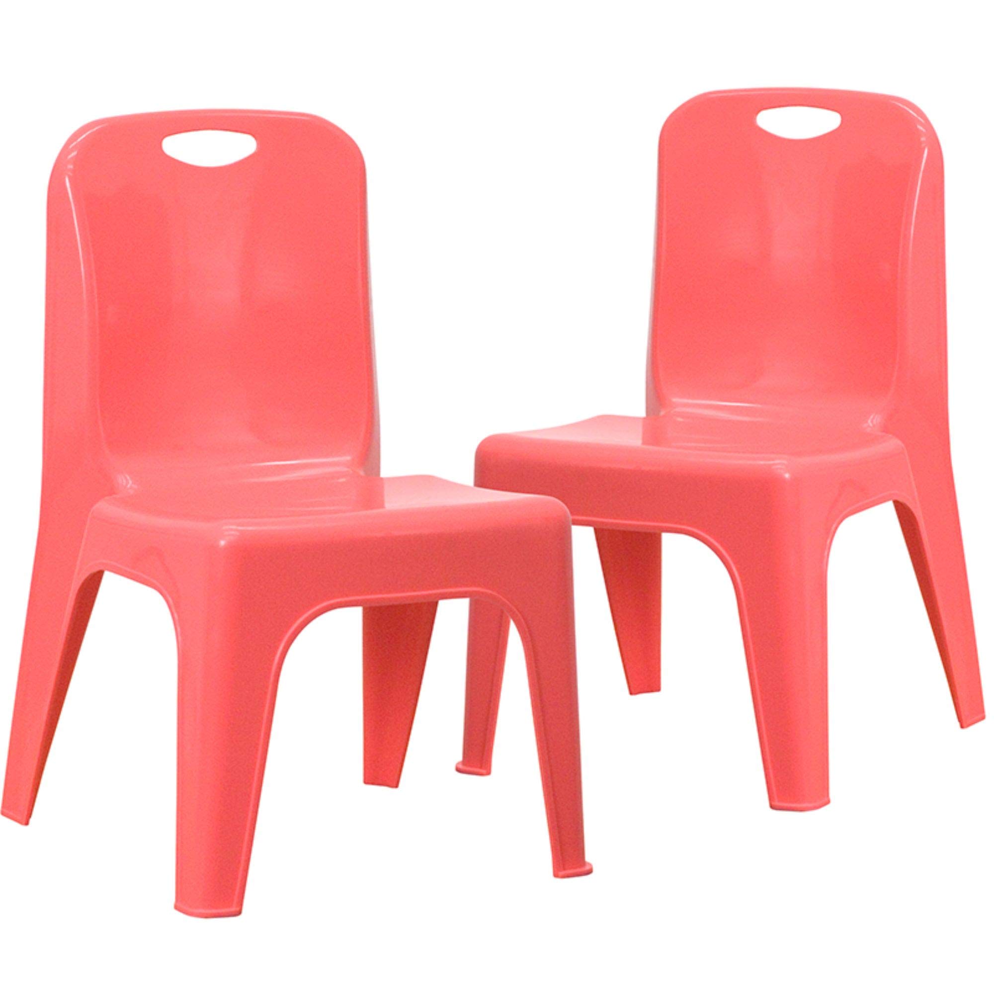 F&F Furniture Set of 2 Red Stackable School Chairs with Carrying Handle 21.5 Inch Height - Durable Plastic Classroom Chairs for Kids, Students, and Teachers - Perfect for Schools, Daycares, and Home Study Areas
