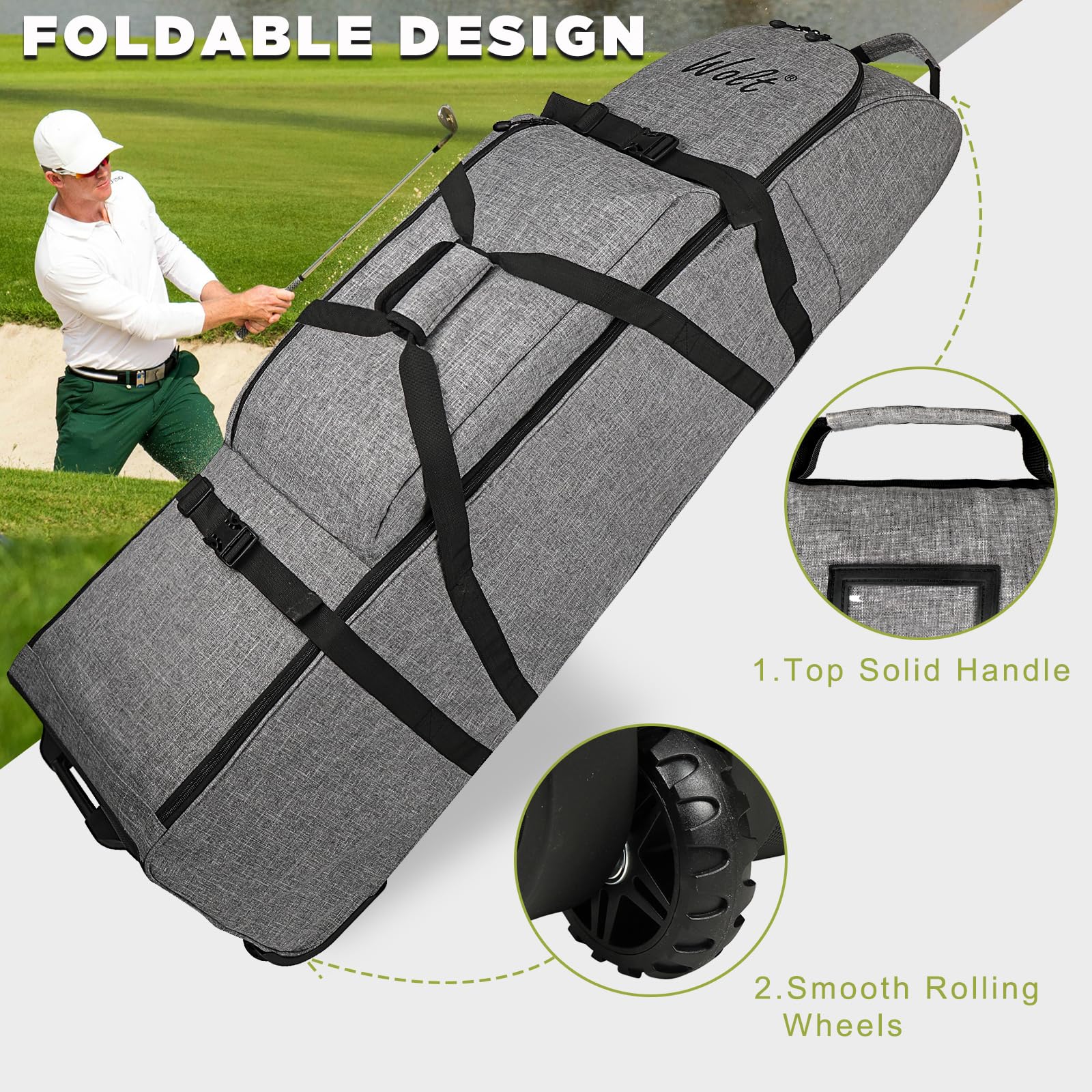 WOLT Golf Travel Bag with Anti-Impact Support System - Soft Padded Airline Approved Golf Club Case with Wheels for Easy Transport | Perfect for Air Travel & Golf Vacations