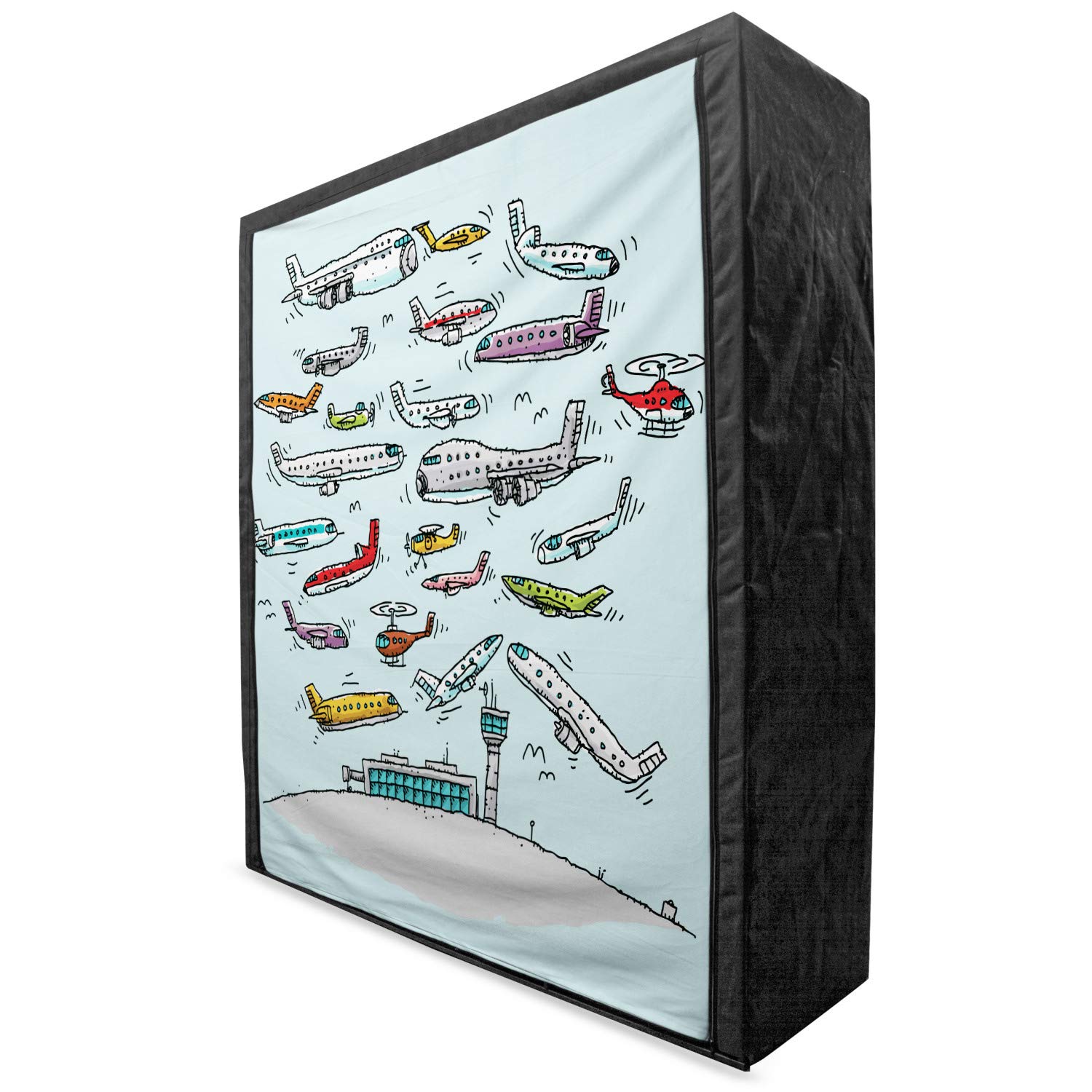 Ambesonne Airplane Portable Fabric Wardrobe - Aviation Themed Clothing Organizer with Shelves | 59