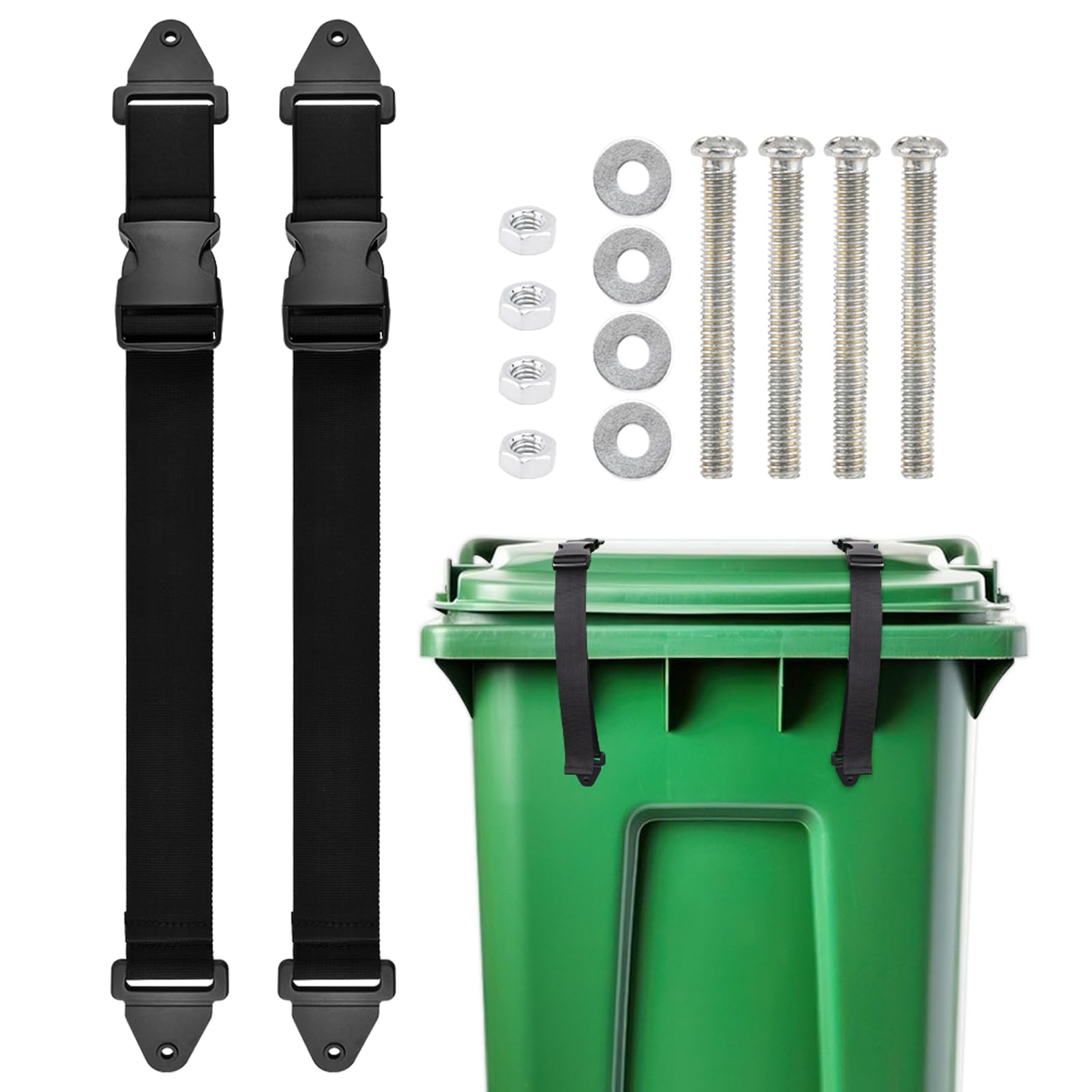 2 Pack Universal Wheelie Trash Can Lock - Adjustable Garbage Bin Lid Lock for Outdoor Use, Secures Bins Against Animals Like Squirrels, Dogs & Bears - Perfect for Home, Camping & Backyard Waste Management