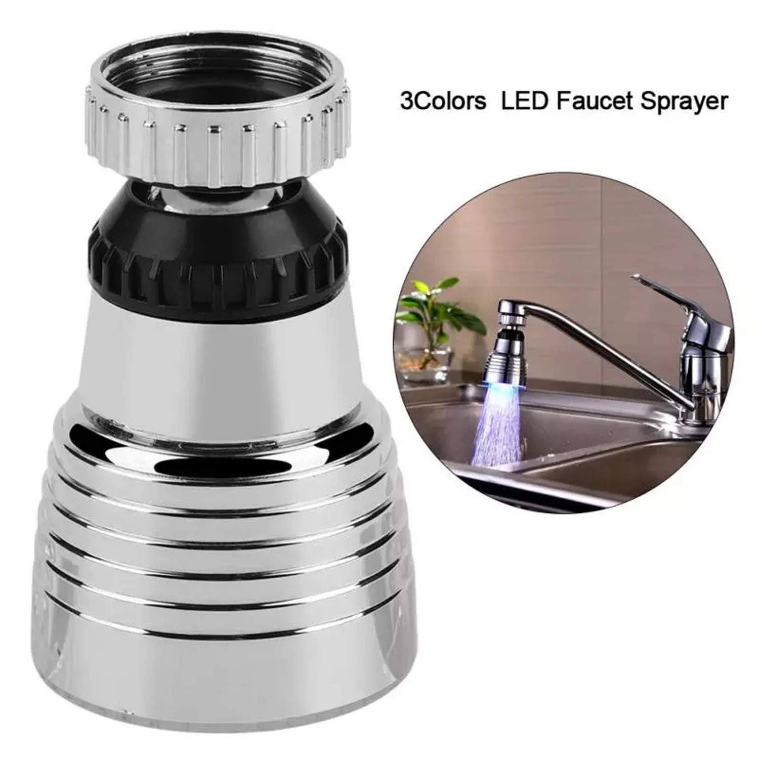 3-Color LED Faucet Light - 360° Rotatable for Kitchen & Bathroom Sink