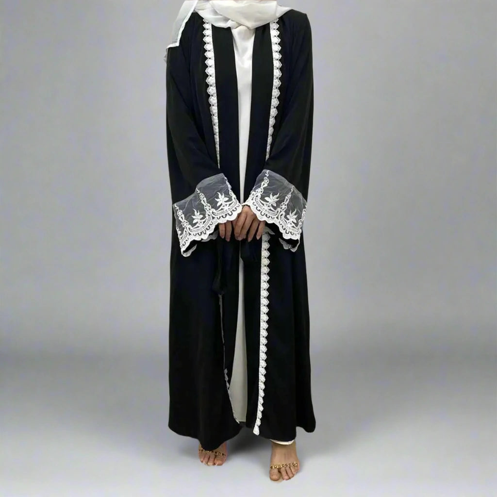 Elegant Muslim Women's Open Abaya Dress with Embroidery - Perfect for Prayer, Eid, and Special Occasions