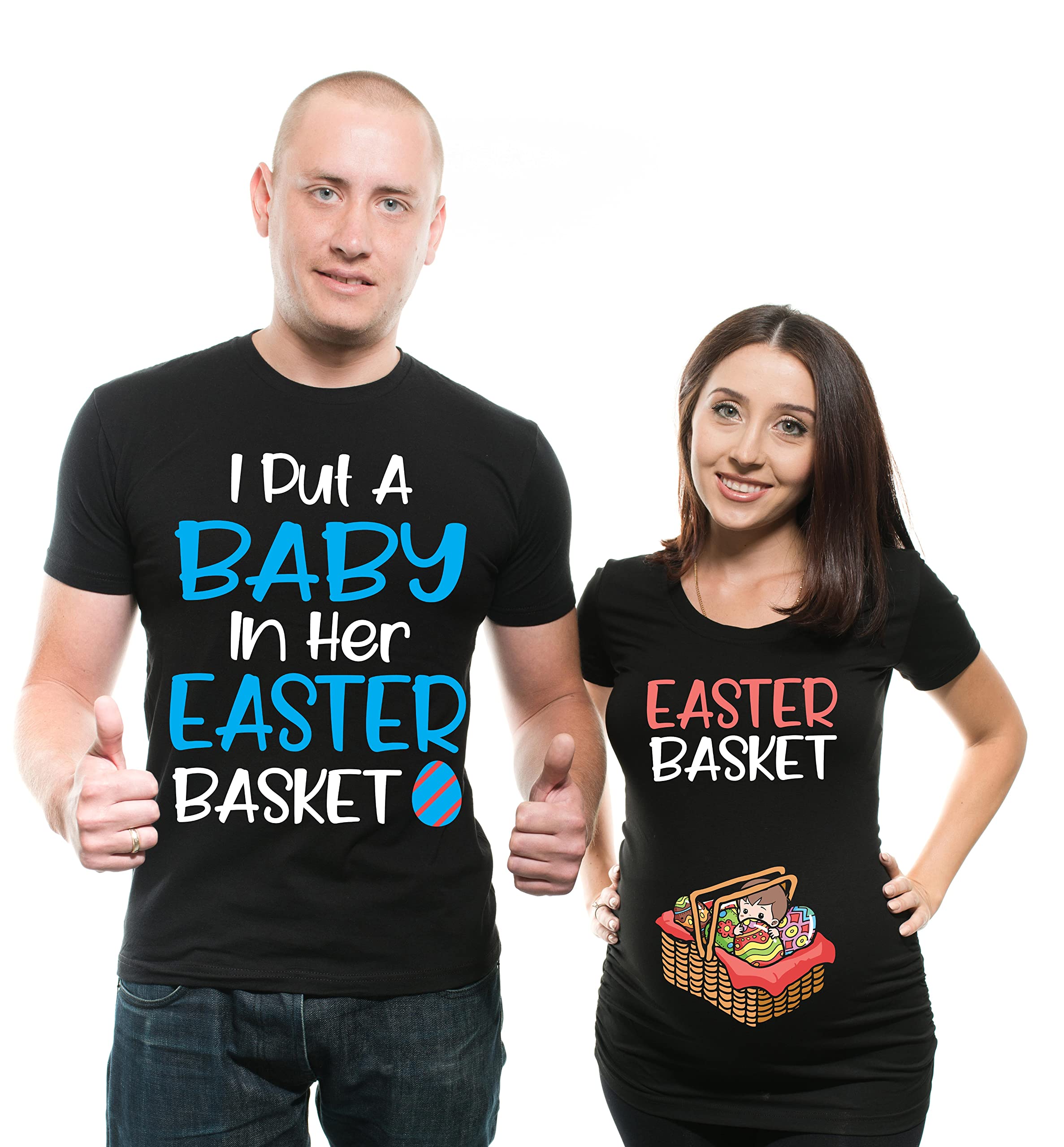 Easter Maternity T-Shirts for Couples - Matching Dad & Mom Pregnancy Shirts | Silk Road Tees | Perfect for Easter Photos, Baby Showers & Gender Reveals