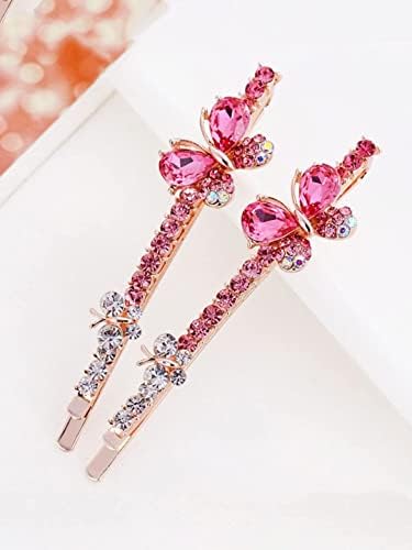 Elegant Crystal Pink Butterfly Bobby Pins for Women & Girls - 2-Piece Hair Accessories Set - Perfect for Weddings, Parties, and Everyday Styling - Ideal Gift for Women and Girls