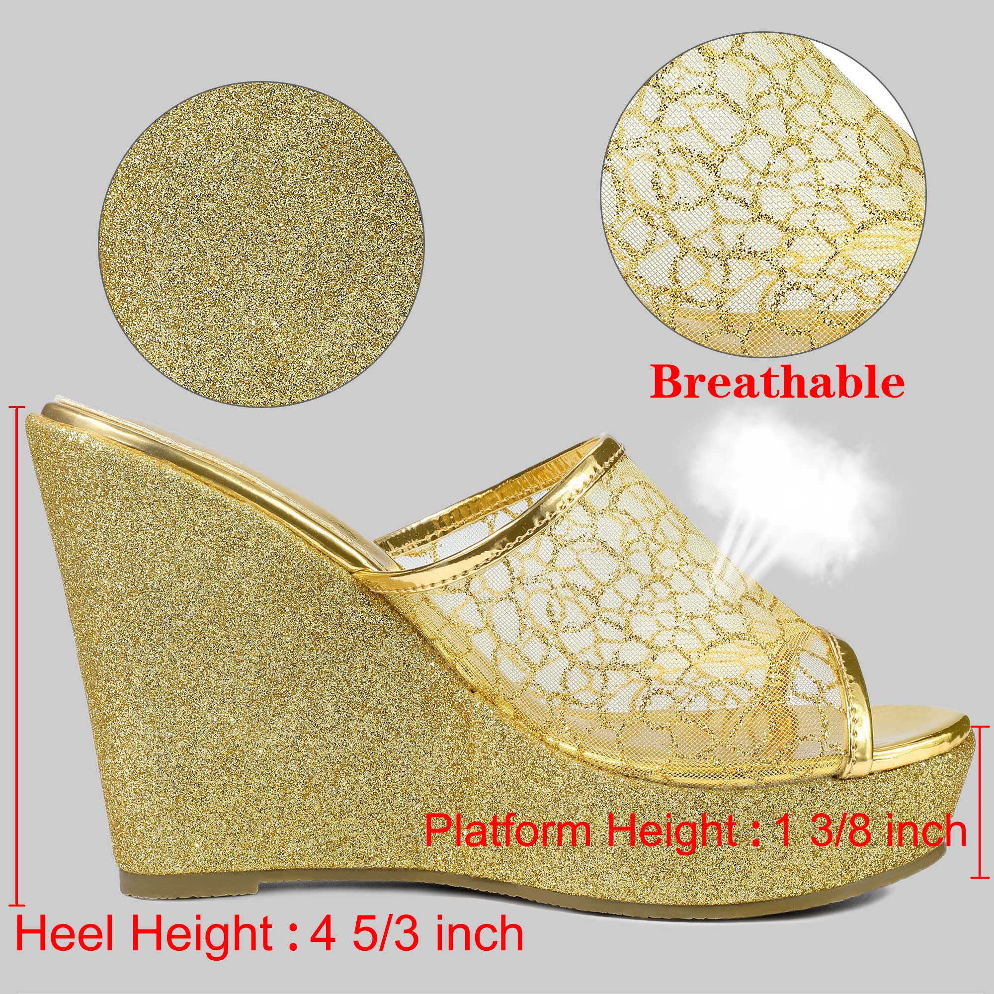 Allegra K Women's Glitter Platform Heels - Comfortable Slide Wedge Sandals for Party, Wedding & Evening Events | Fashion High Heel Shoes for Women