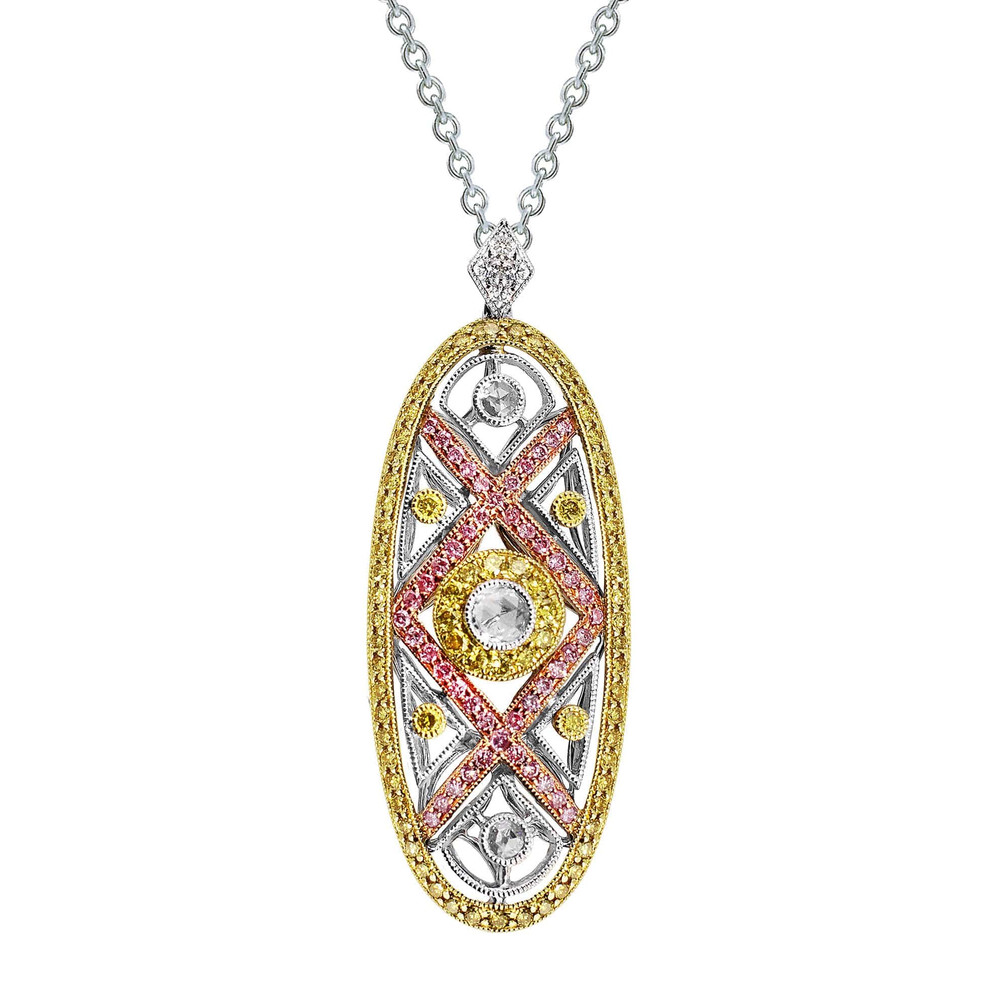 18K Gold Fancy Color Diamond Oval Pendant Necklace for Women - Elegant Jewelry Gift for Anniversary, Valentine's Day & Special Occasions