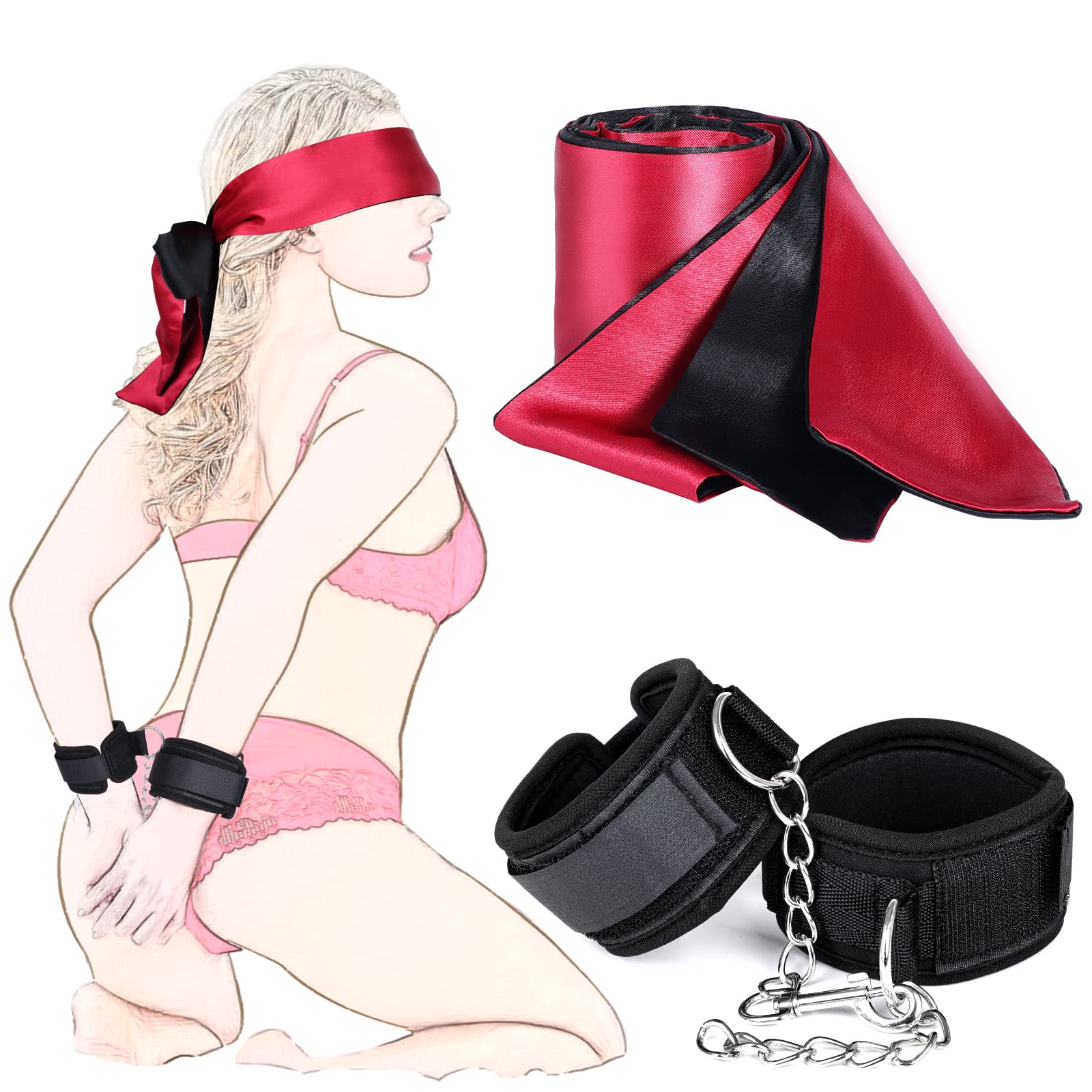 Black BDSM Bondage Set - Handcuffs, Collar & Blindfold for Couples | Detachable Restraints & Adult Sex Toys | Perfect for Role Play, Spicing Up Relationships & BDSM Exploration