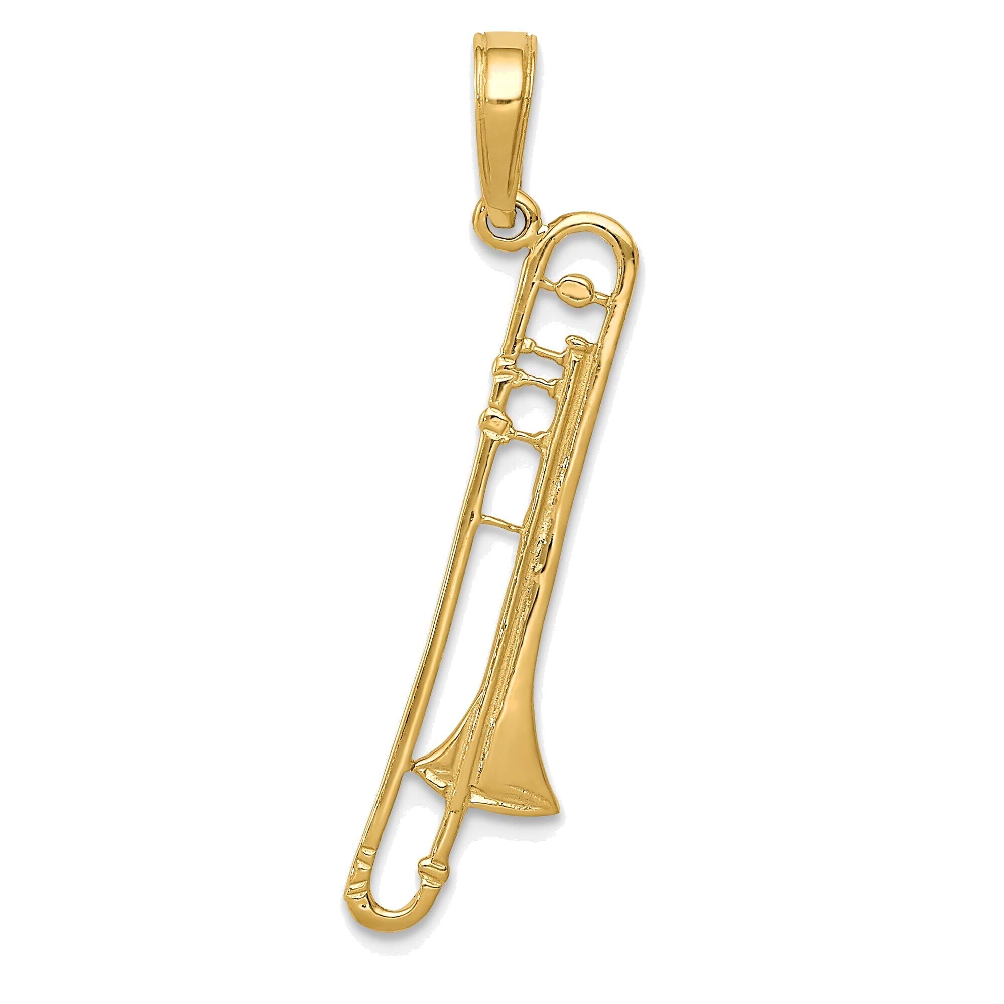 14K Yellow Gold Trombone Pendant - Elegant Jewelry for Music Lovers