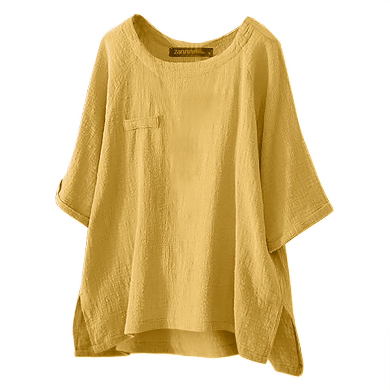Women's Casual 3/4 Sleeve Cotton Linen Blouse - Breathable Summer & Fall Crewneck T-Shirt for Women | Perfect for Office, Date Night & Weekend Outings