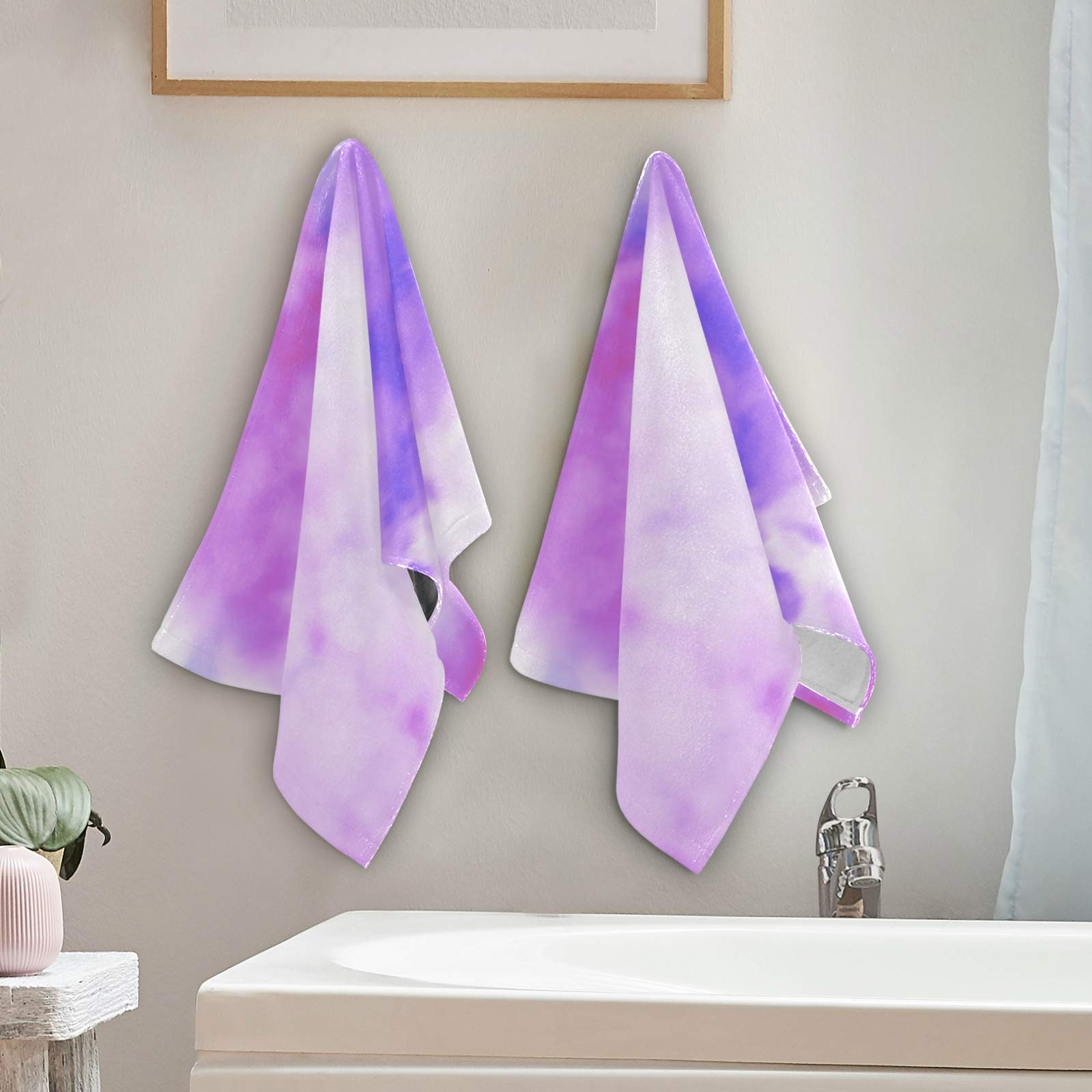 ALAZA Magenta Blue Tie Dye Hand Towel Set of 2 - Super Absorbent & Quick Drying Bath Towels for Bathroom, Kitchen, Gym, Spa - Soft Cotton Dish Towels & Washcloths for Home Decor, Hotel, Guest Use