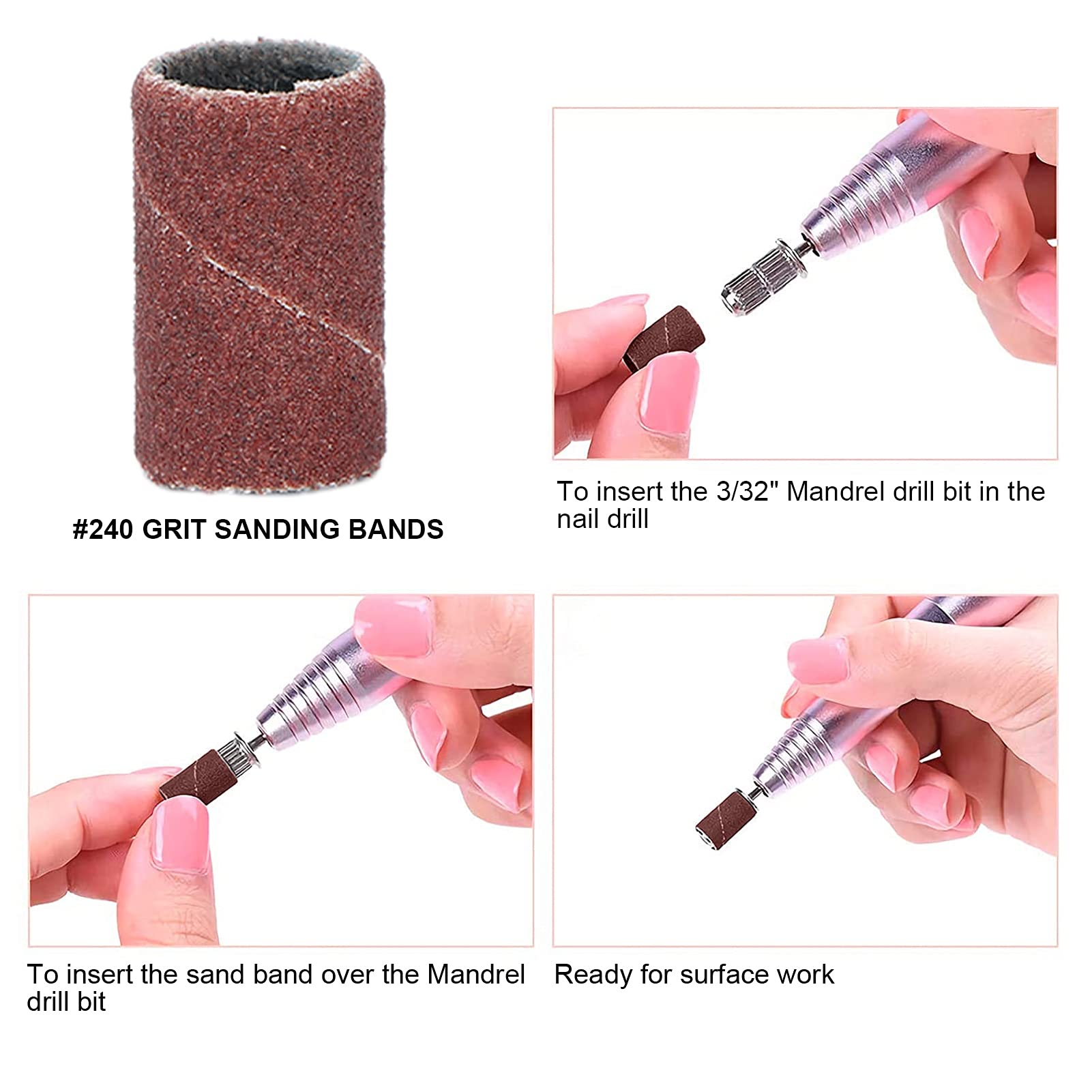 Professional Nail Sanding Bands 240 Grit - Durable Nail Drill Bands for Natural & Artificial Nails - HQ-06 Brown - Perfect for Manicures, Pedicures & Nail Art
