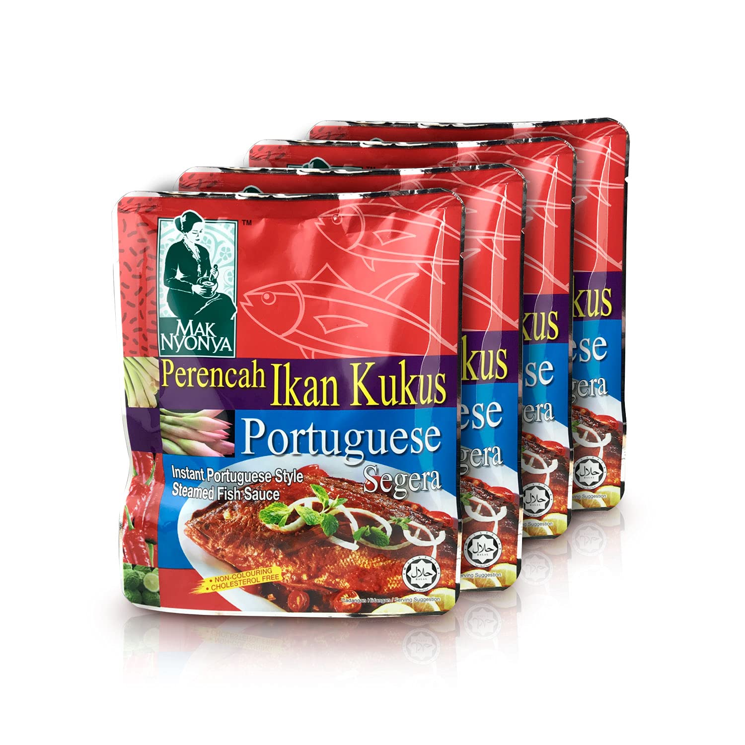4X Mak Nyonya Instant Portuguese Style Steamed Fish Sauce | Hot & Spicy Asian Cooking Sauce for Seafood, Stir Fry, Grilling | Perfect for Fish, Shrimp, Noodles & Rice Dishes | Quick & Easy Meal Solution | 7oz Each Bottle