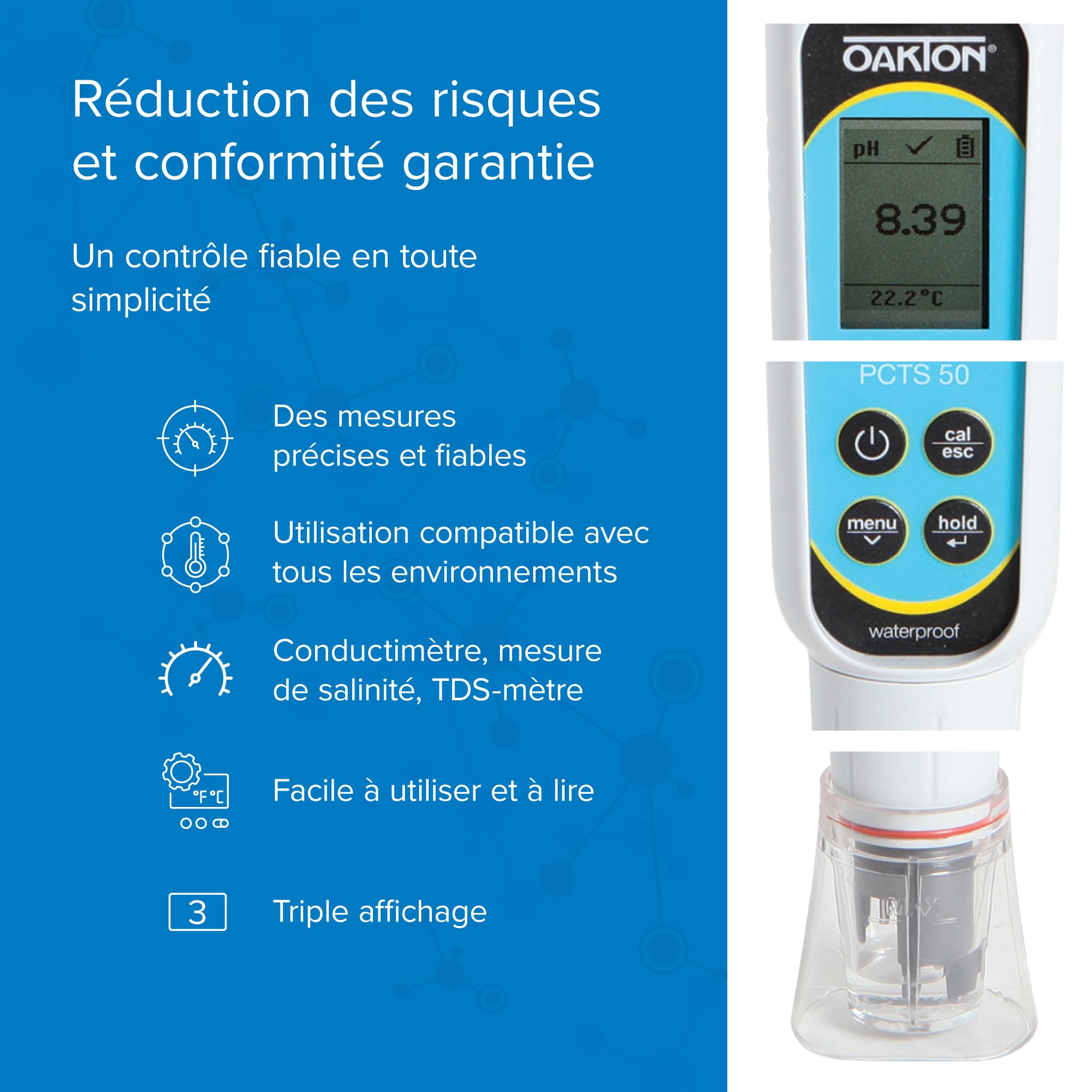 Oakton AO-35634-35 PCTSTestr 50 Waterproof Pocket pH/Cond/TDS/Salinity Tester - Premium 50 Series Digital Water Quality Meter for Pools, Aquariums & Hydroponics (Black)