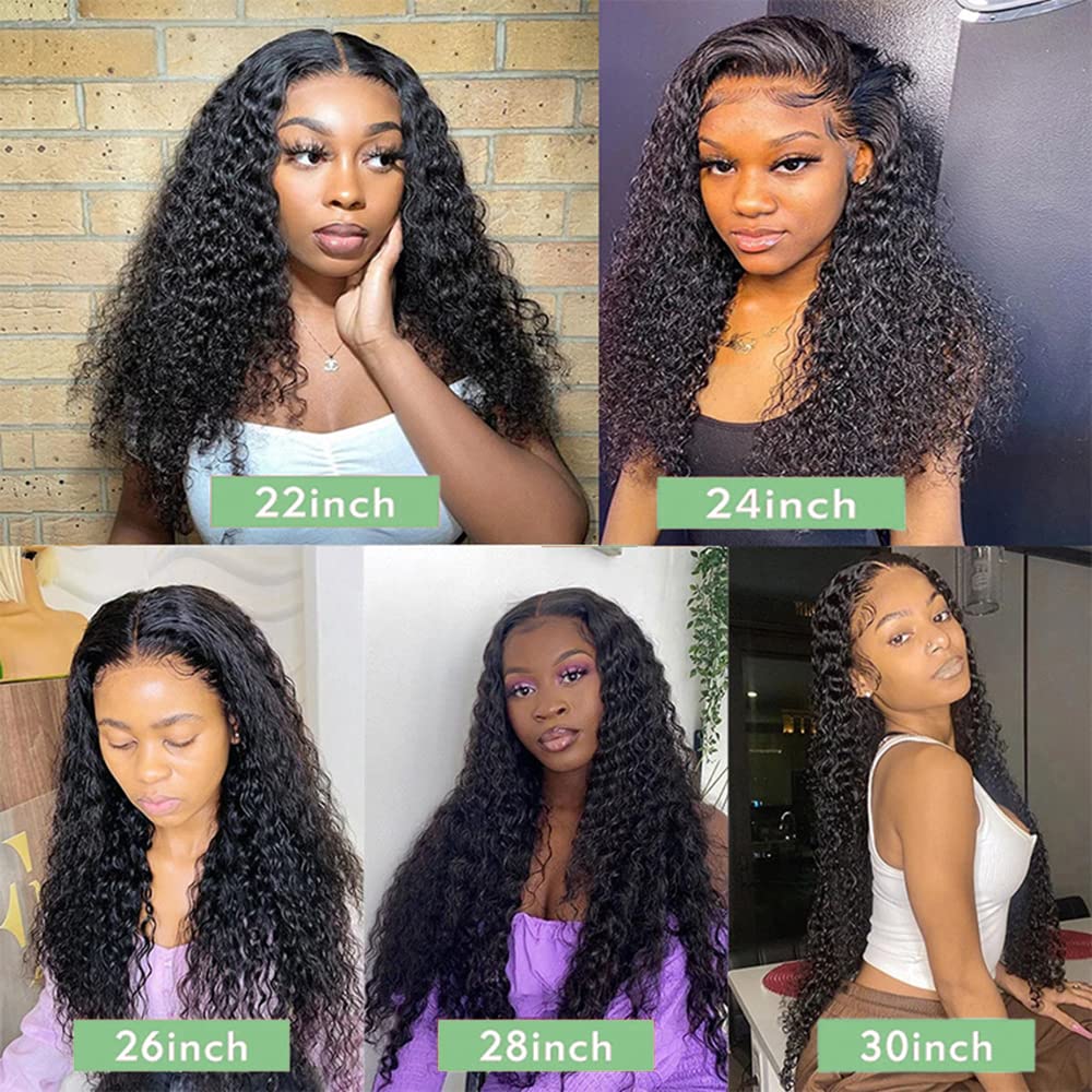 Aomllute 13x4 HD Deep Wave Lace Front Wigs Human Hair - Pre Plucked Curly Human Hair Lace Frontal Wigs for Women - 180% Density Glueless Wig with Baby Hair - 26 Inch Natural Black (Perfect for Daily Wear, Cosplay & Special Occasions)