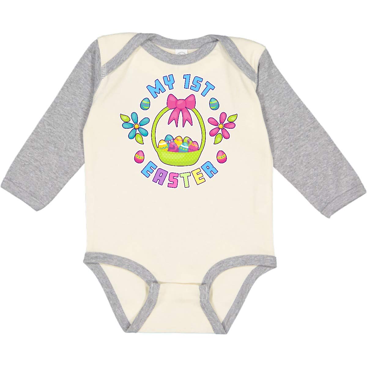 My 1st Easter Baby Bodysuit - Cute Easter Basket & Floral Print Long Sleeve Creeper - Perfect for Easter Photos, Church Outfits & Spring Celebrations